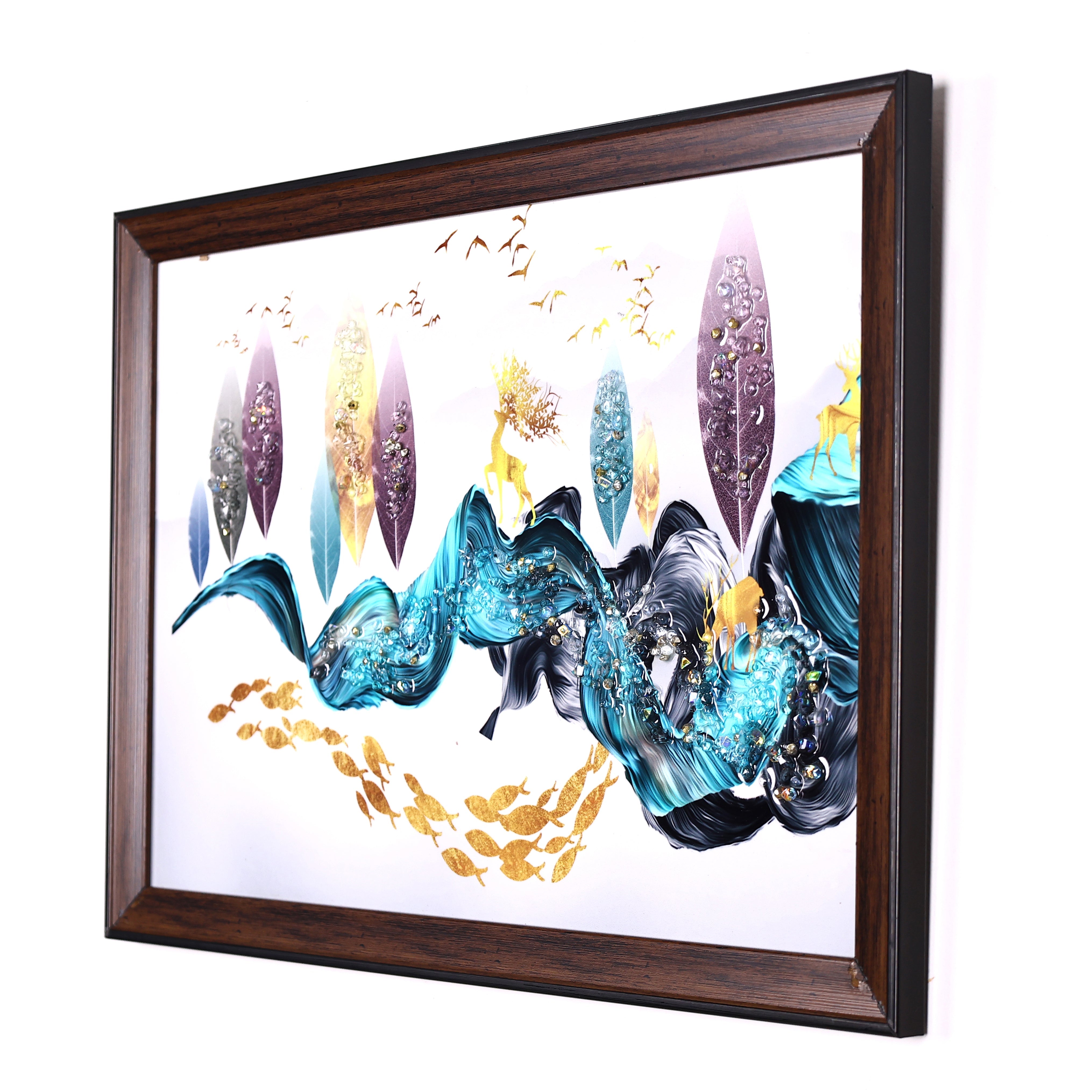 Nature Inspired Crystal Embellished Resin Wall Painting