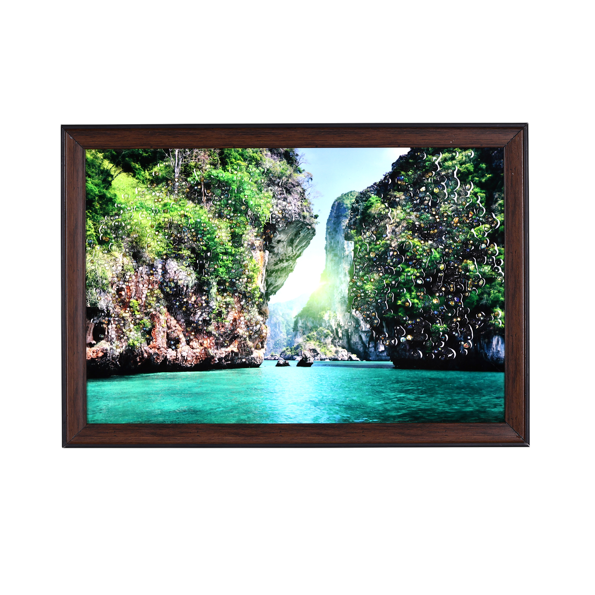 Nature Inspired Crystal Embellished Waterfall Scenery Resin Wall Painting