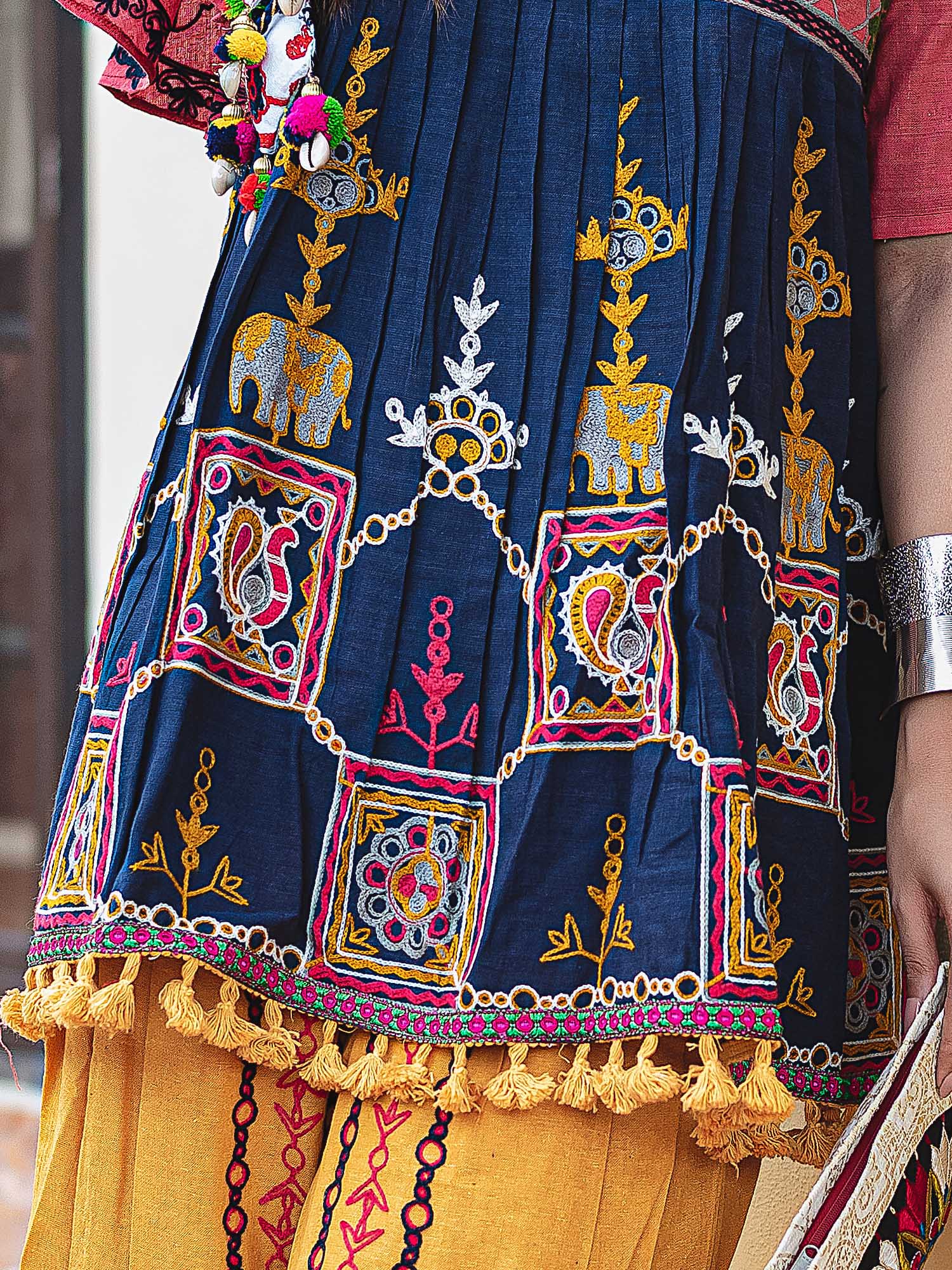 Women's Navy blue Embroidered kedia With one side umbrella sleeve andtulip pants set