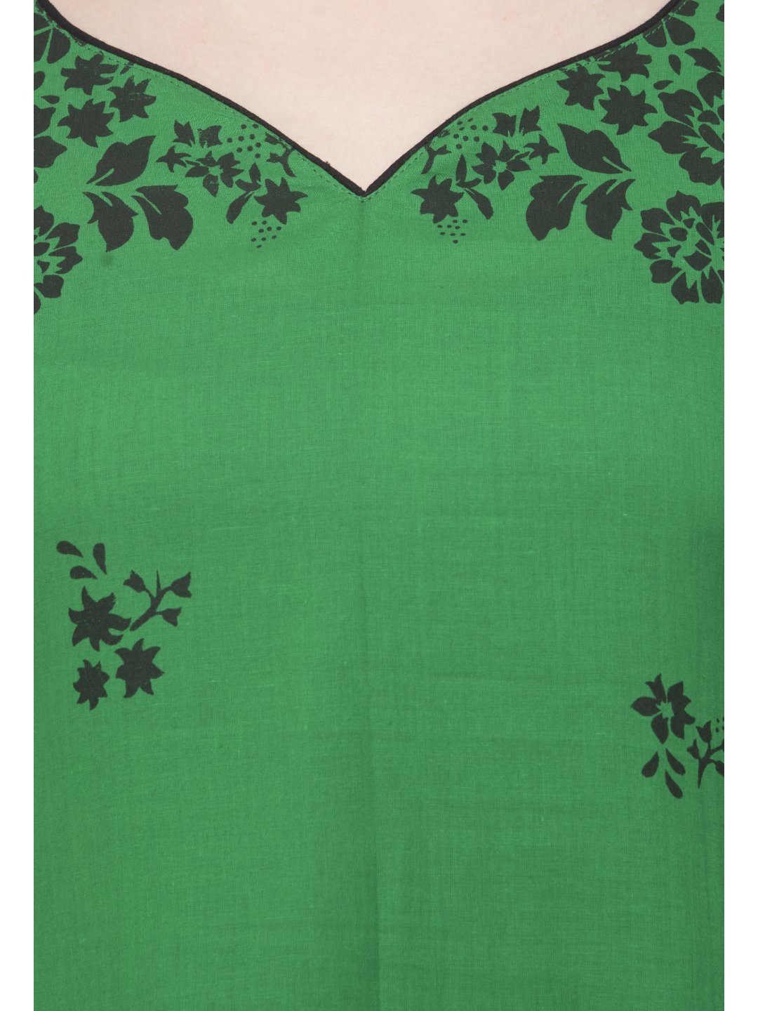 Women's Green & Black Minimal Cotton Anarkali With Ajrakh Hand Block Print - Noz2Toz USA