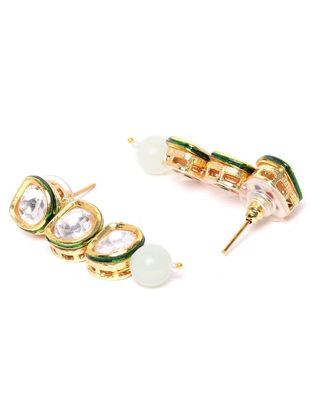Women's Mint Green Pearls Kundan Gold Plated Jewellery Set