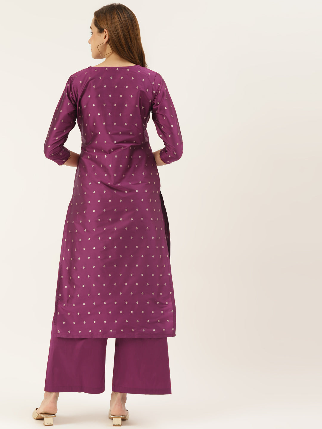 Women's Rani Color Silk Blend Straight Embellished Kurta Palazzo Set - VAABA USA