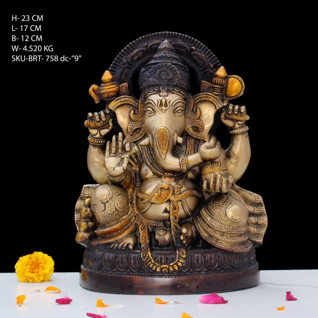 9" Brass Colour Ganesha
