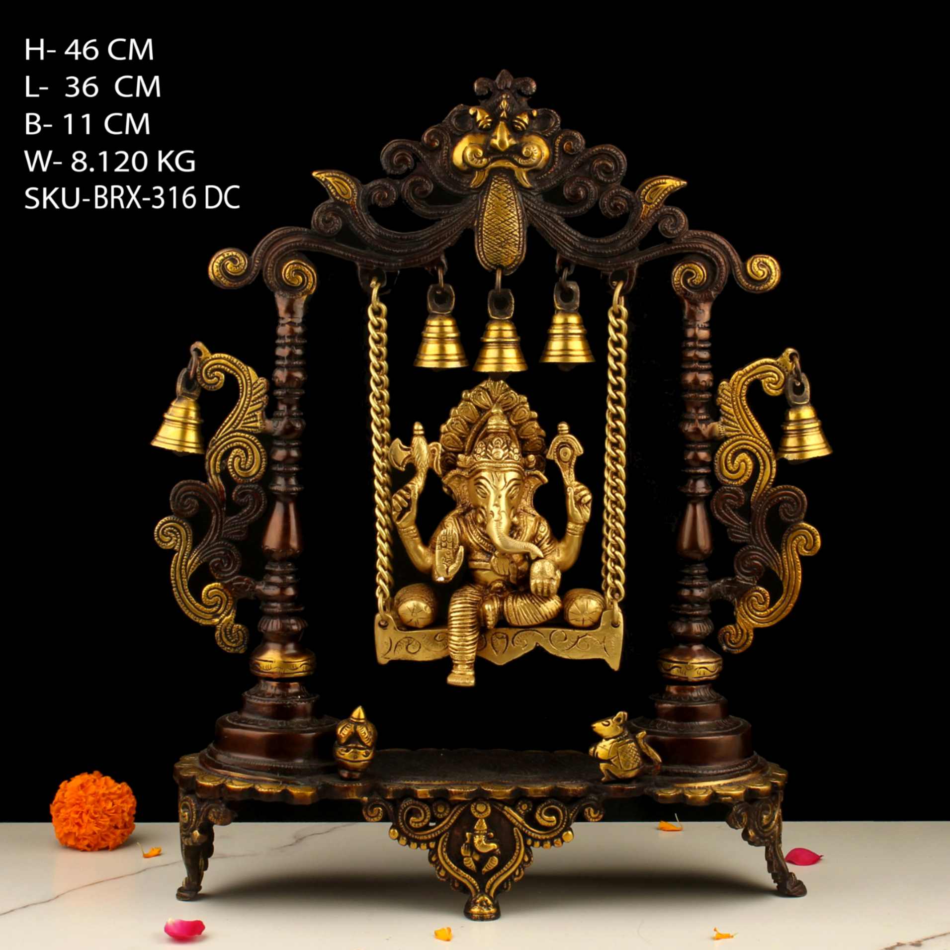 18" Brass Colour Jhula Ganesh