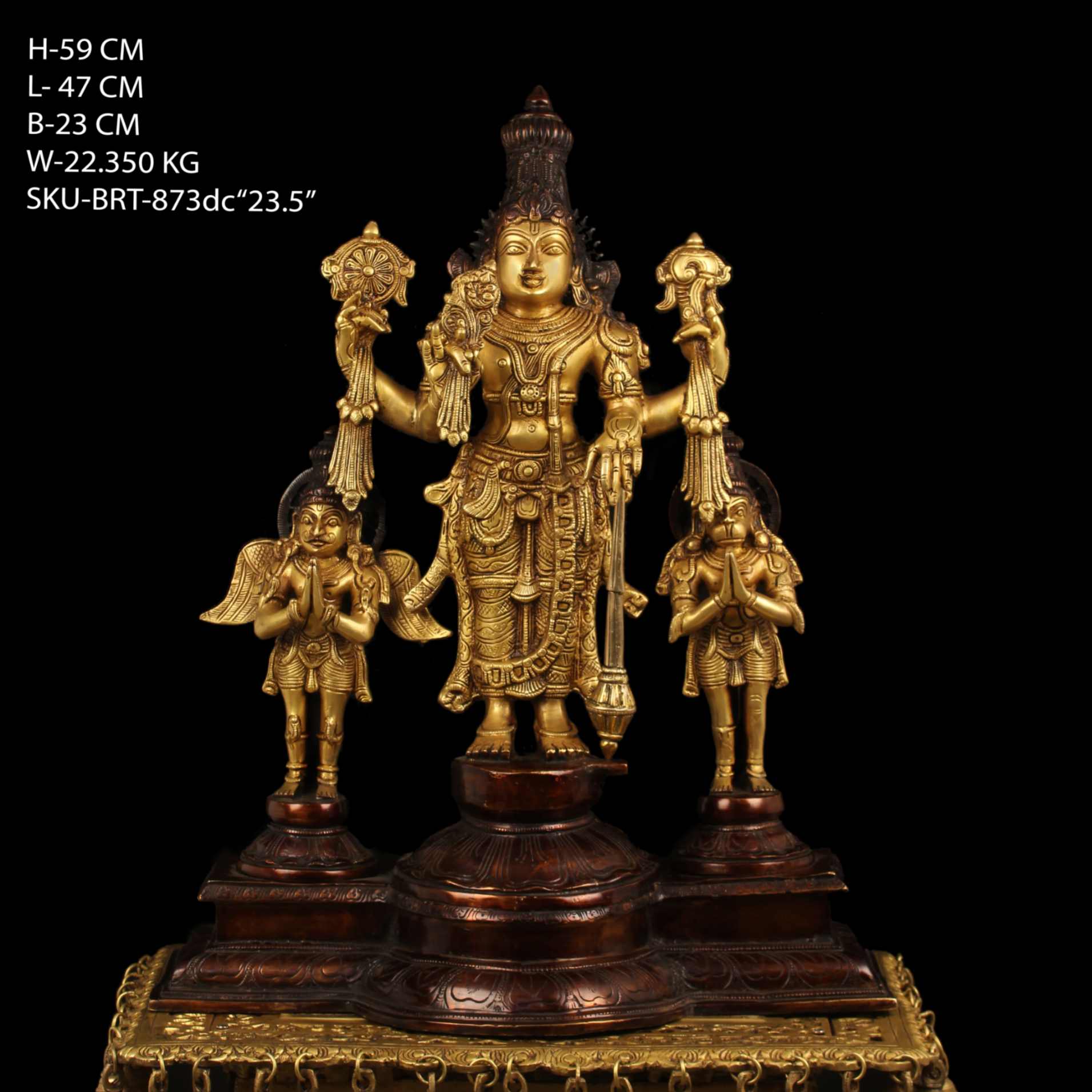 Brass Vishnu With Garud And Hanuman