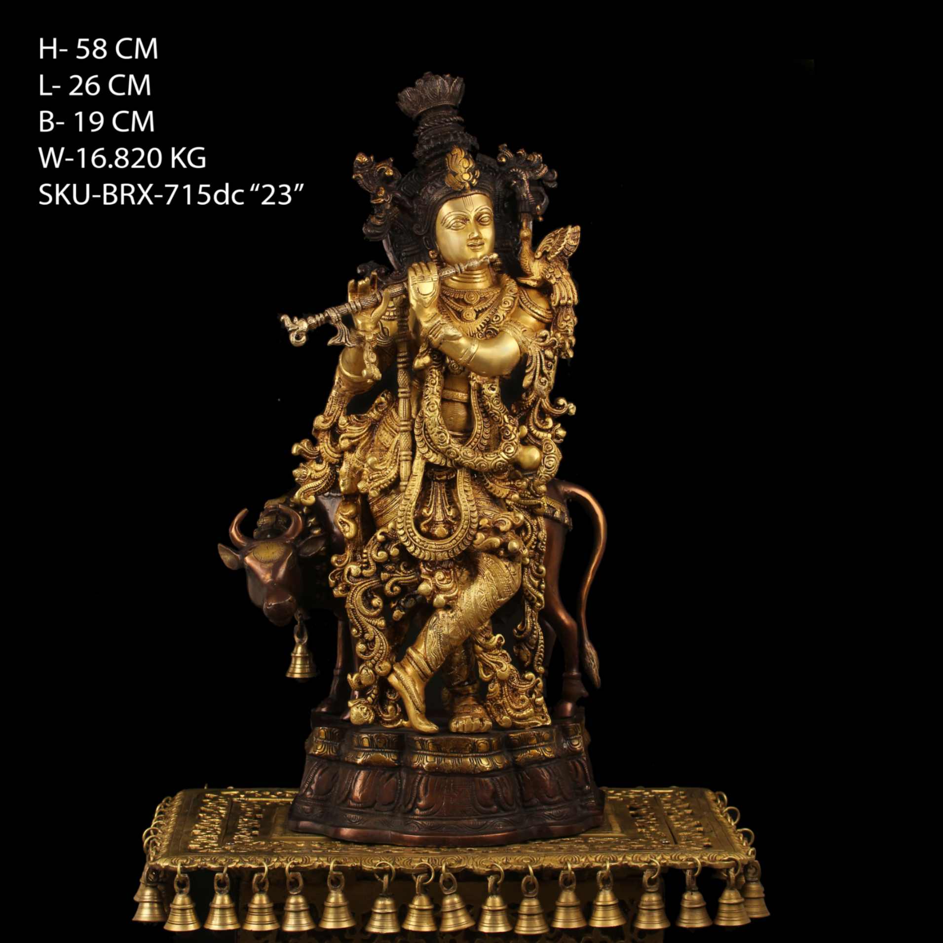 Brass Krishna With Cow