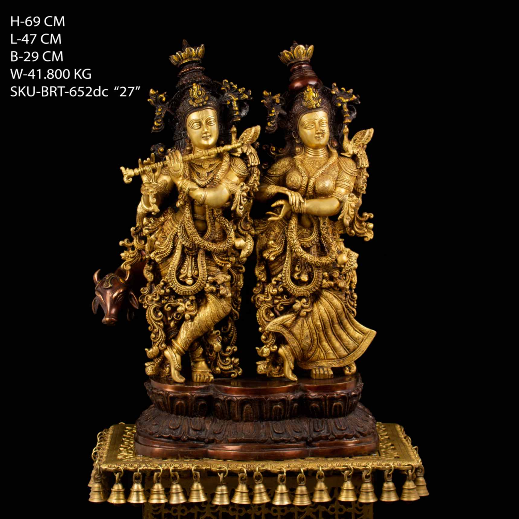 Brass Radha Krishna With Cow