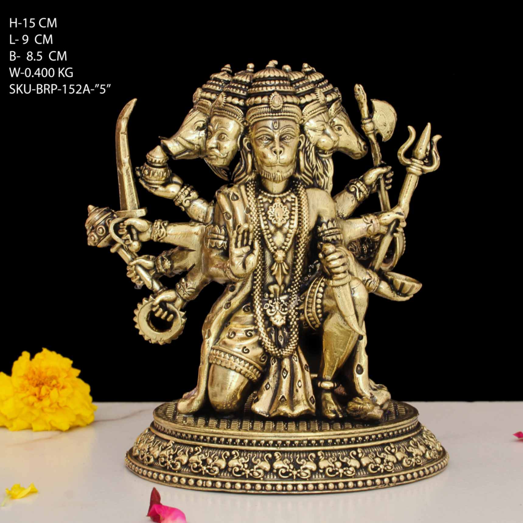 BRP152A05 (5" BRASS FIVE FACE HANUMAN BRP-1)