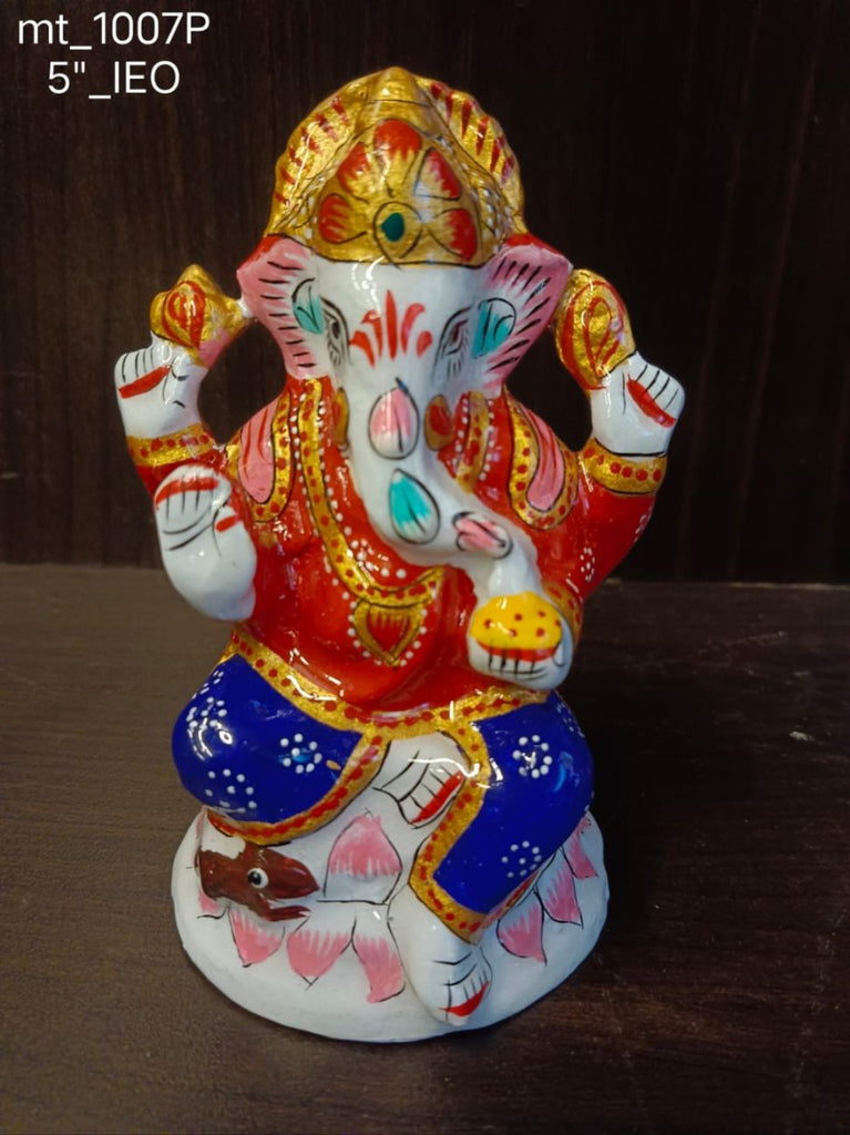 Kamal Ganesha Idol 5 Inch | Meenakari Metal Lotus Ganesh Murti