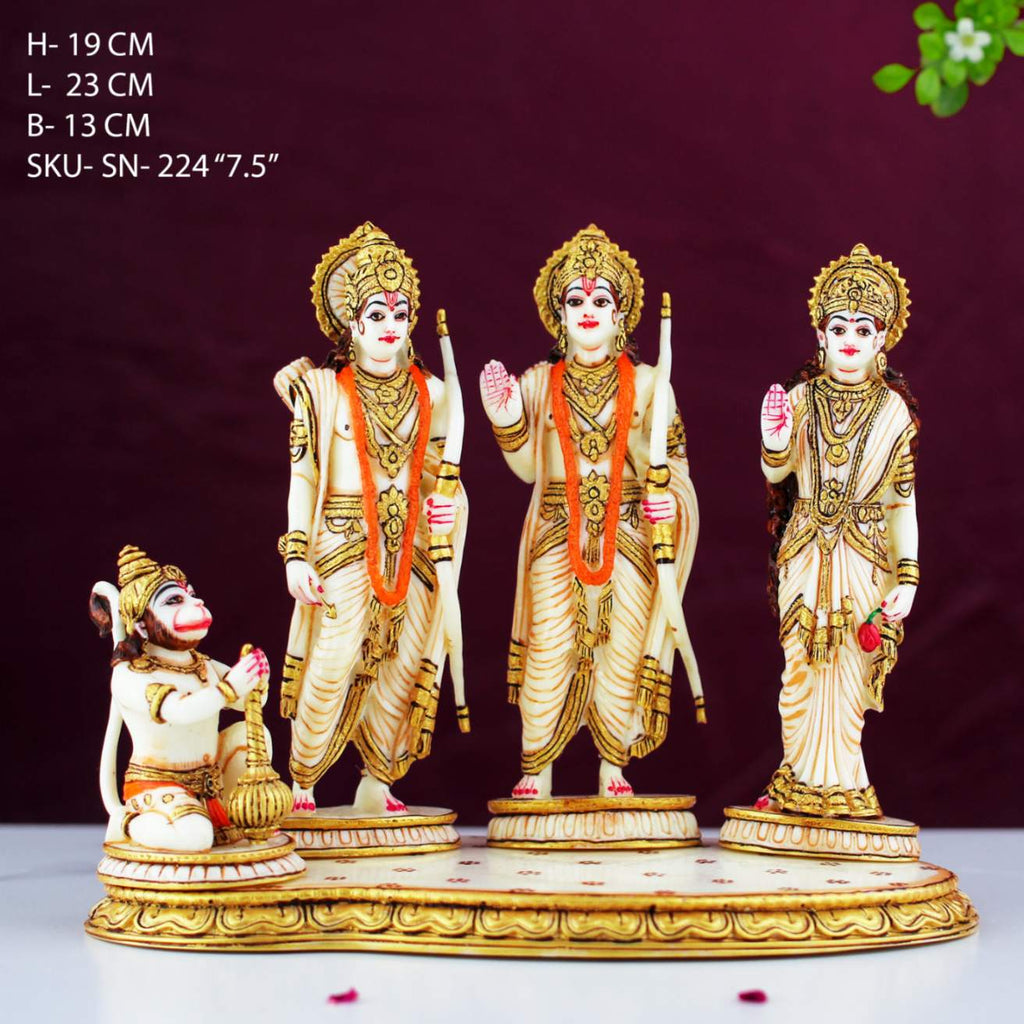 7.5" Ram Darbar Idol | Marble Finish Resin Statue of Lord Ram, Sita, Laxman & Hanuman
