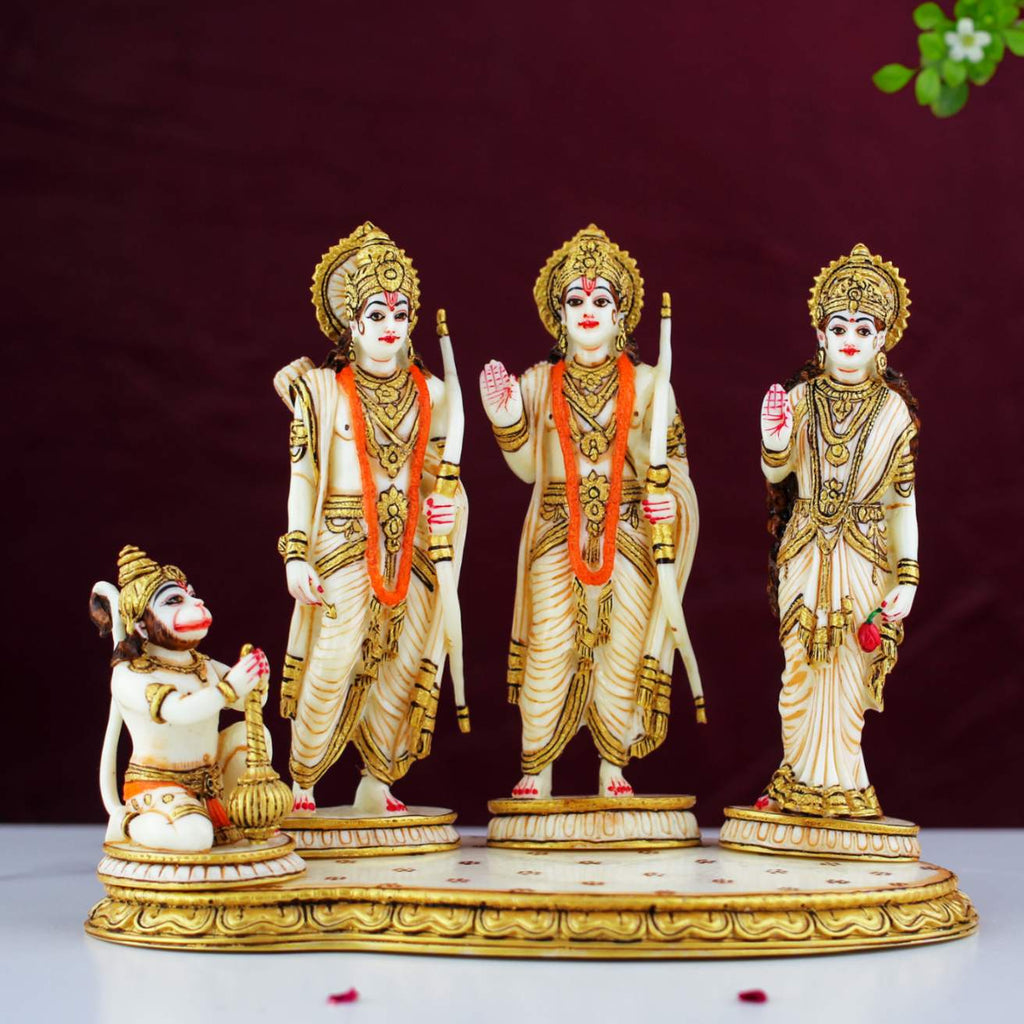 7.5" Ram Darbar Idol | Marble Finish Resin Statue of Lord Ram, Sita, Laxman & Hanuman
