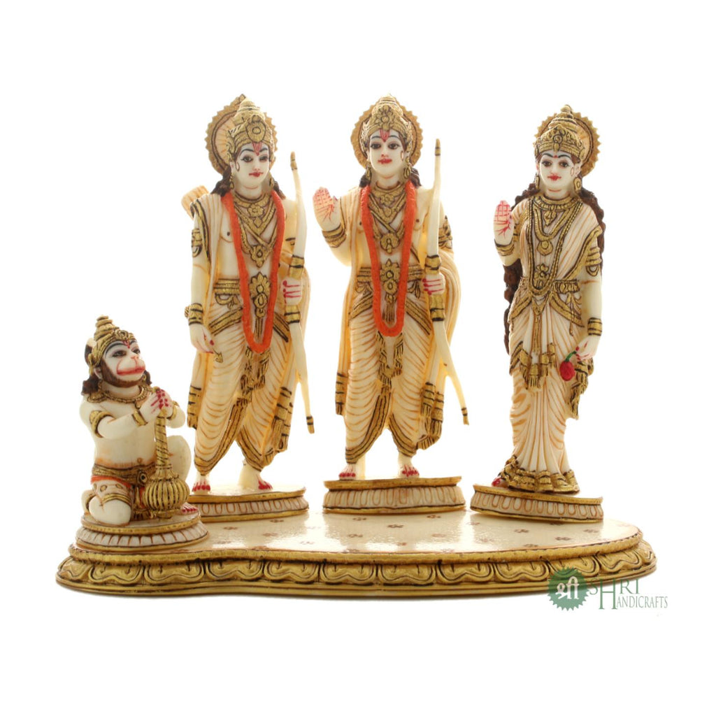 7.5" Ram Darbar Idol | Marble Finish Resin Statue of Lord Ram, Sita, Laxman & Hanuman