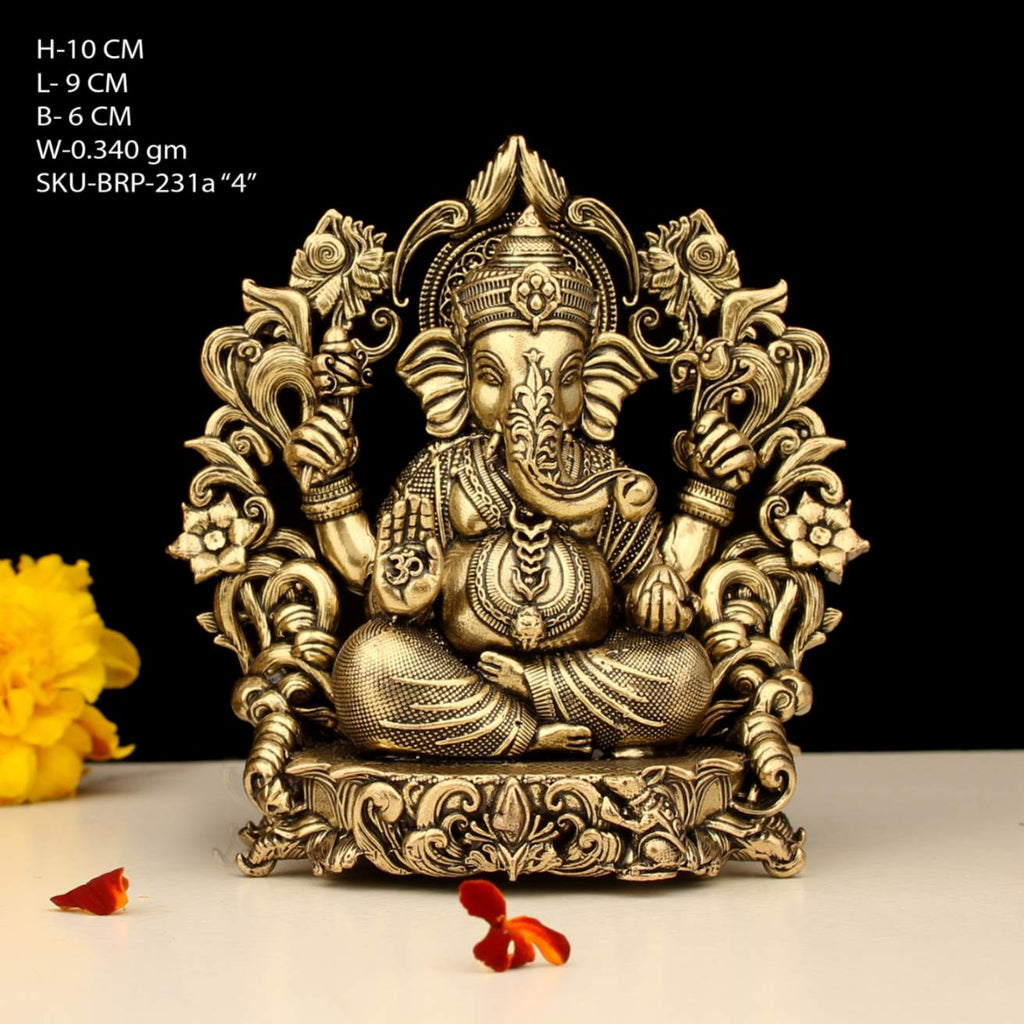 4" BRASS GANESH SITTING ON SINGHASHAN