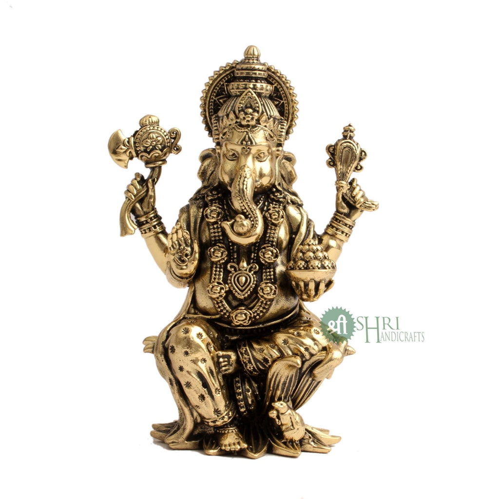 4" PREMIUM BRASS LOTUS GANESHA