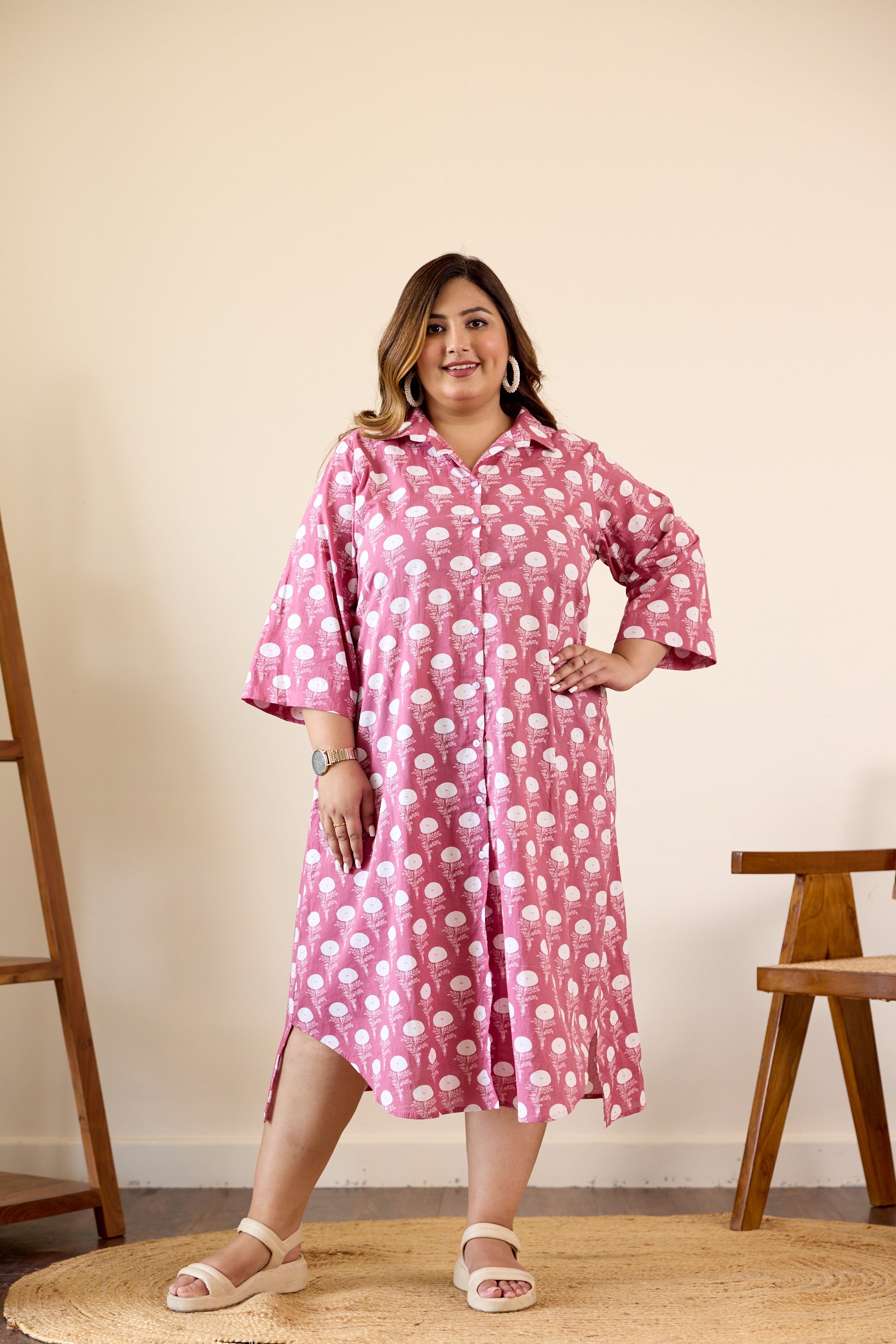 Women's Onion Pink Shirt Dress - Nangalia Ruchira