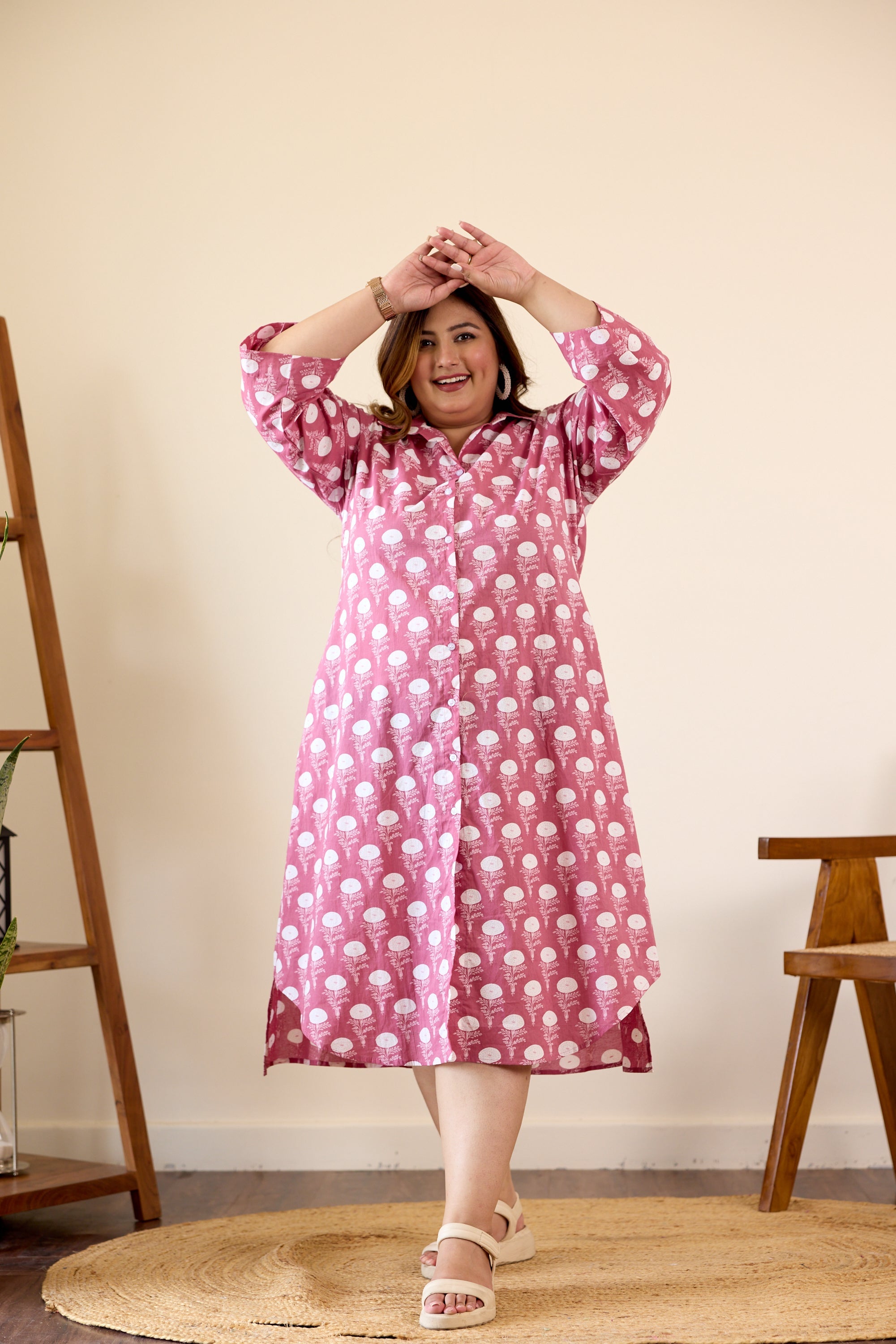 Women's Onion Pink Shirt Dress - Nangalia Ruchira