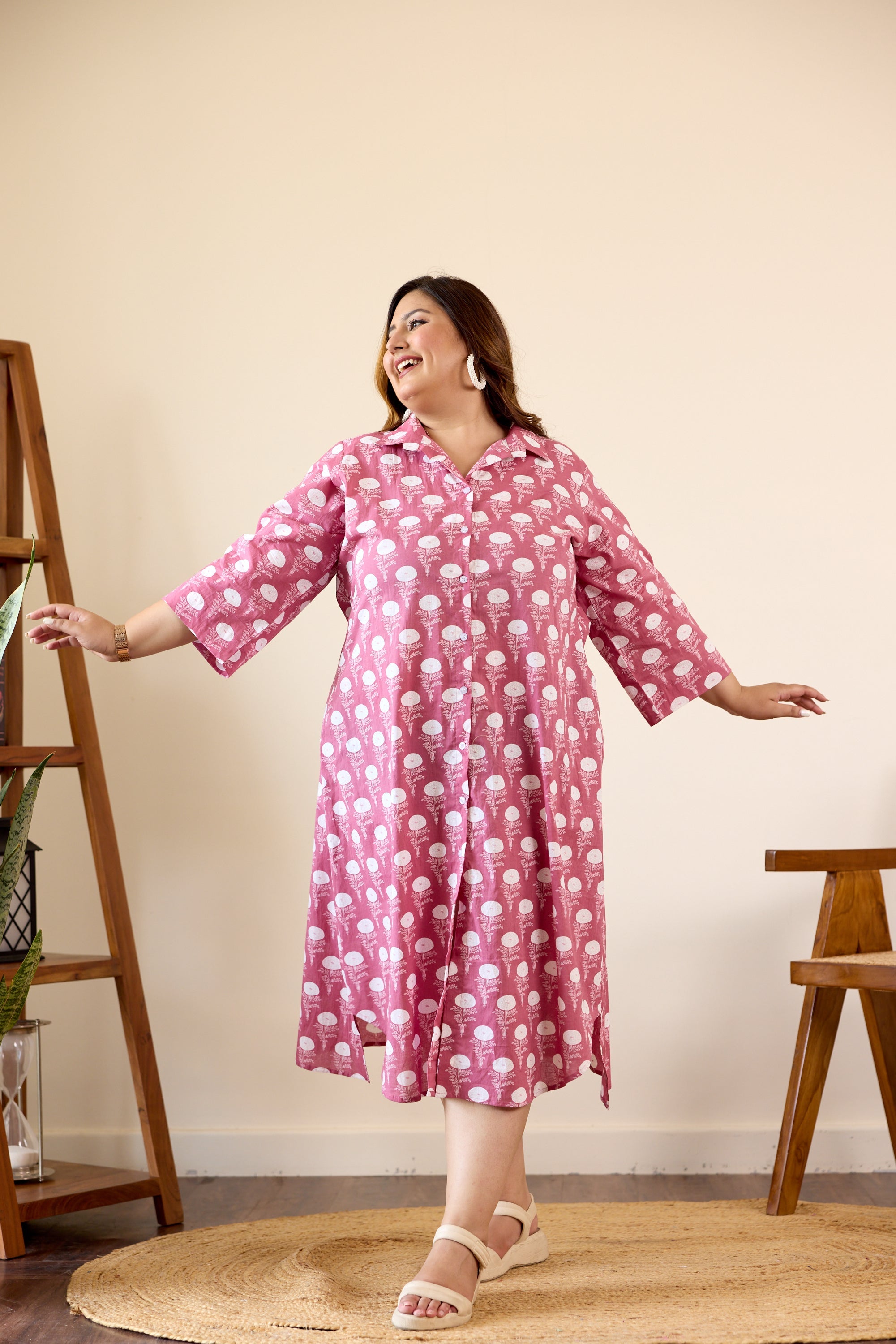 Women's Onion Pink Shirt Dress - Nangalia Ruchira