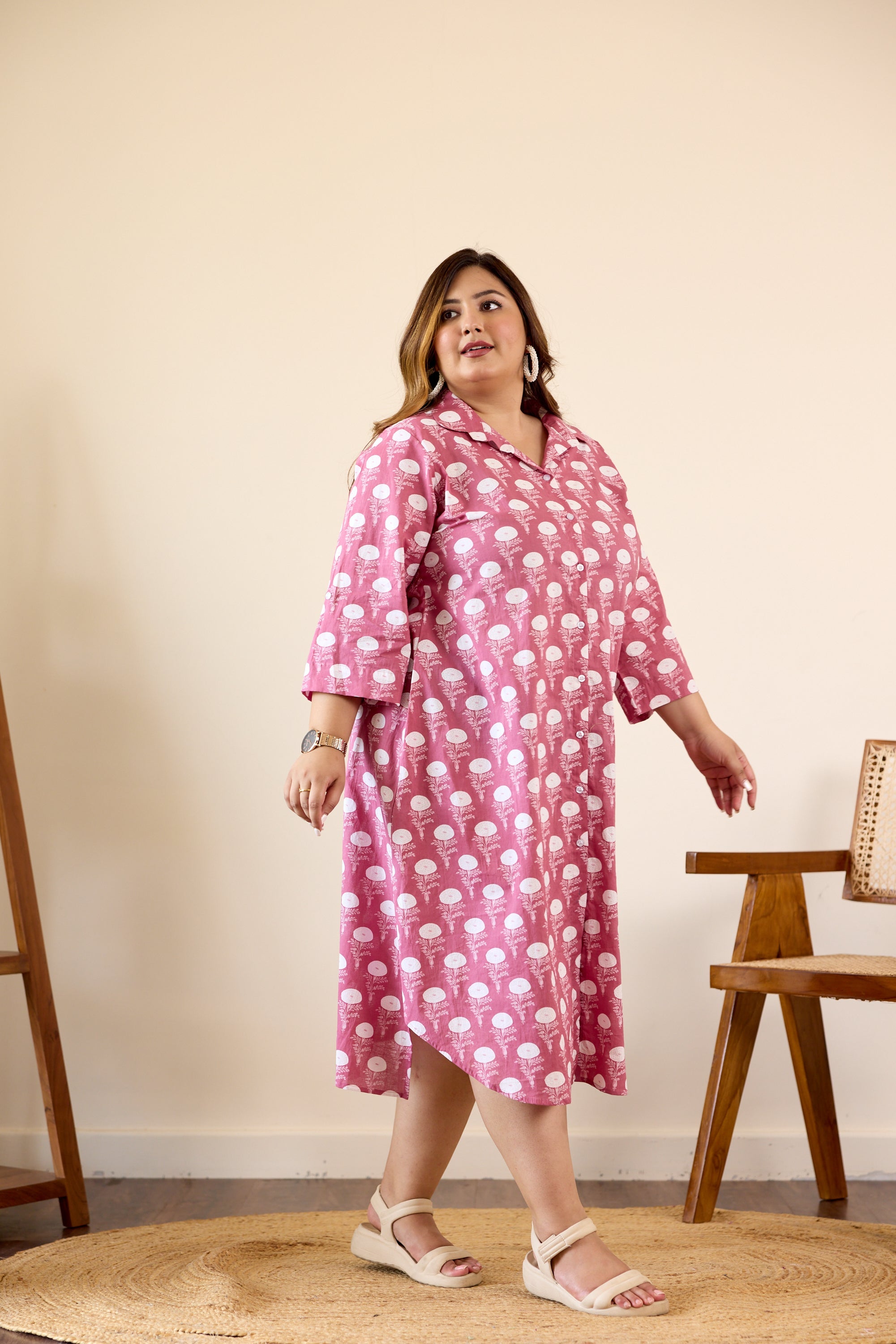 Women's Onion Pink Shirt Dress - Nangalia Ruchira