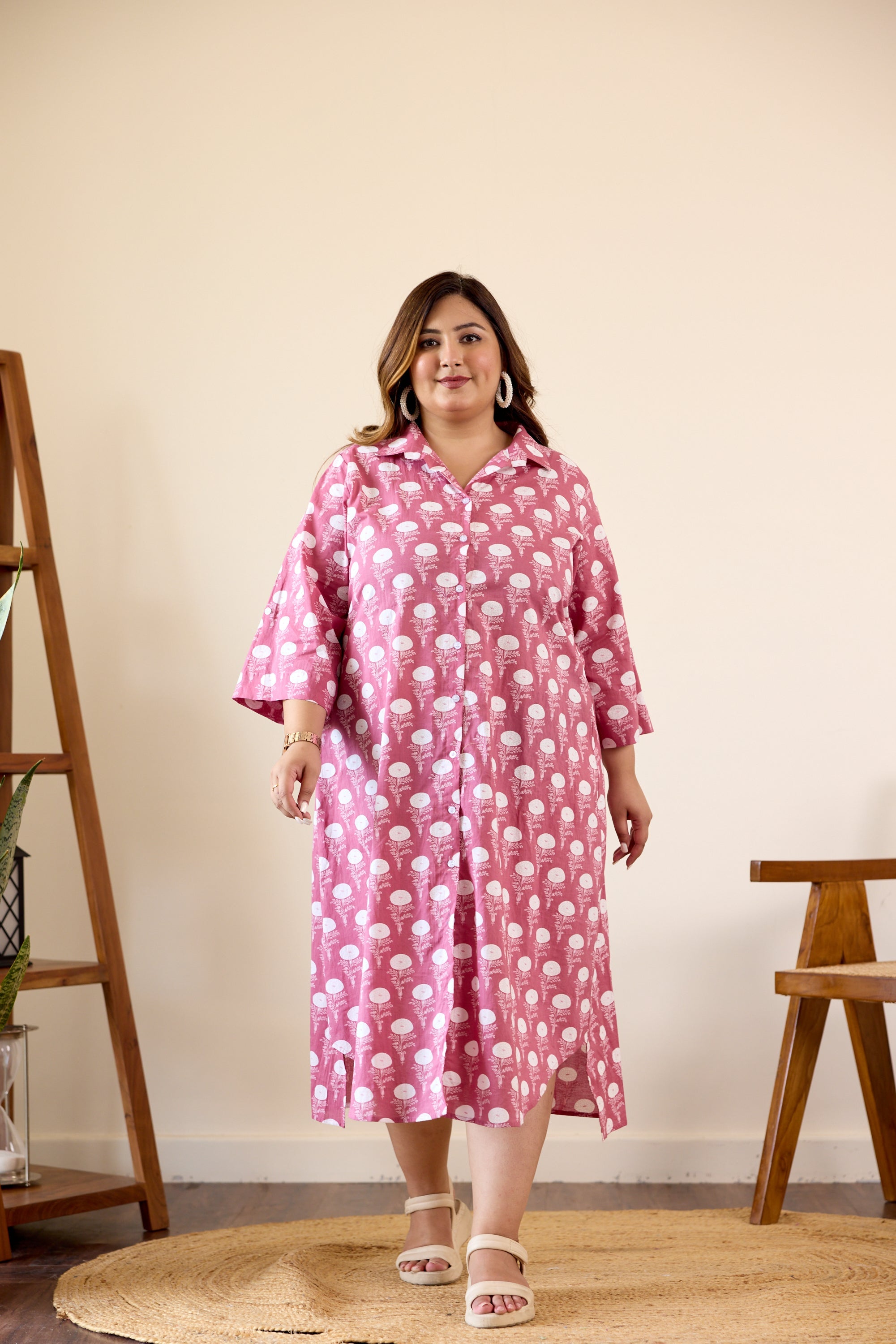 Women's Onion Pink Shirt Dress - Nangalia Ruchira
