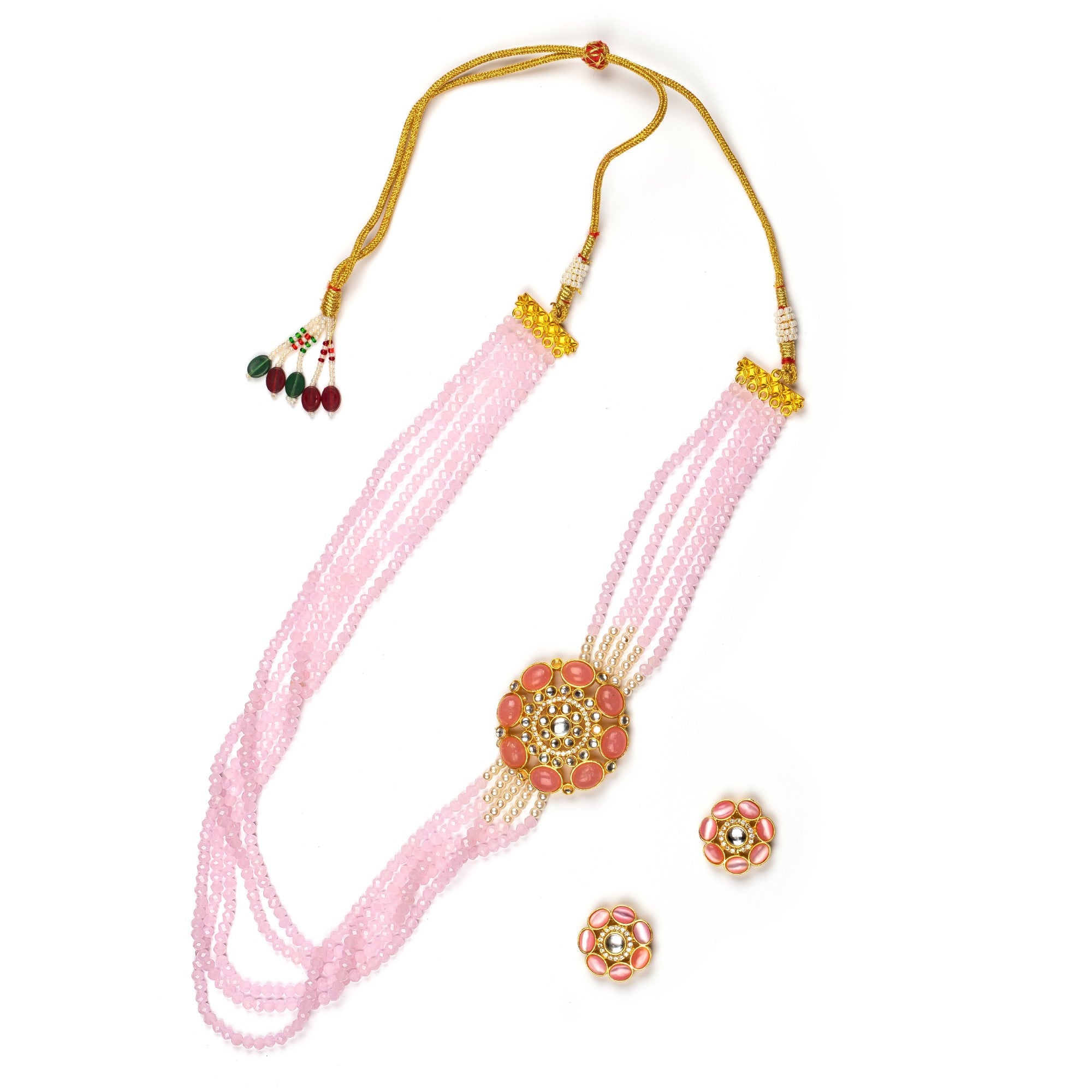Women's Pink Brass Jewellery Sets with Adjustable Thread - Abhika Creations