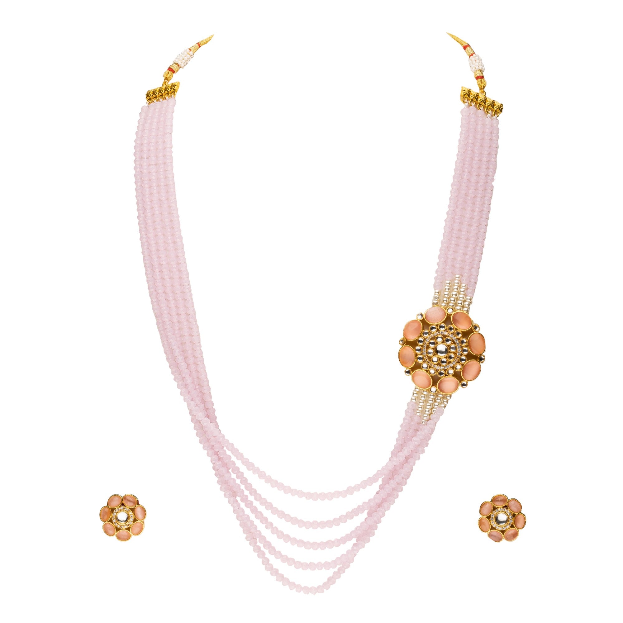 Women's Pink Brass Jewellery Sets with Adjustable Thread - Abhika Creations