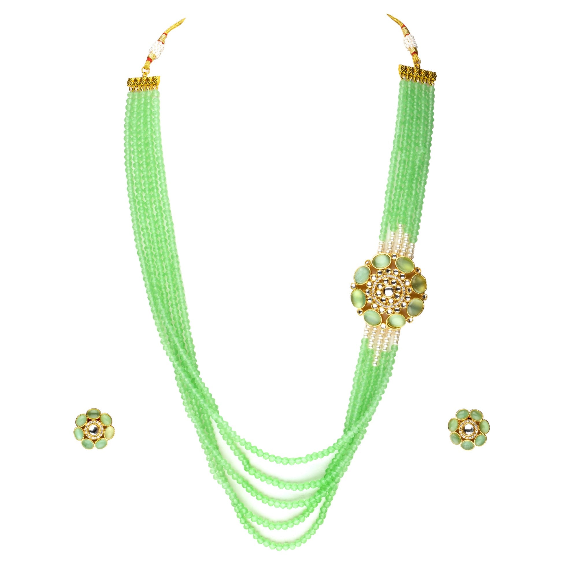Women's Green Brass Jewellery Sets with Adjustable Thread - Abhika Creations