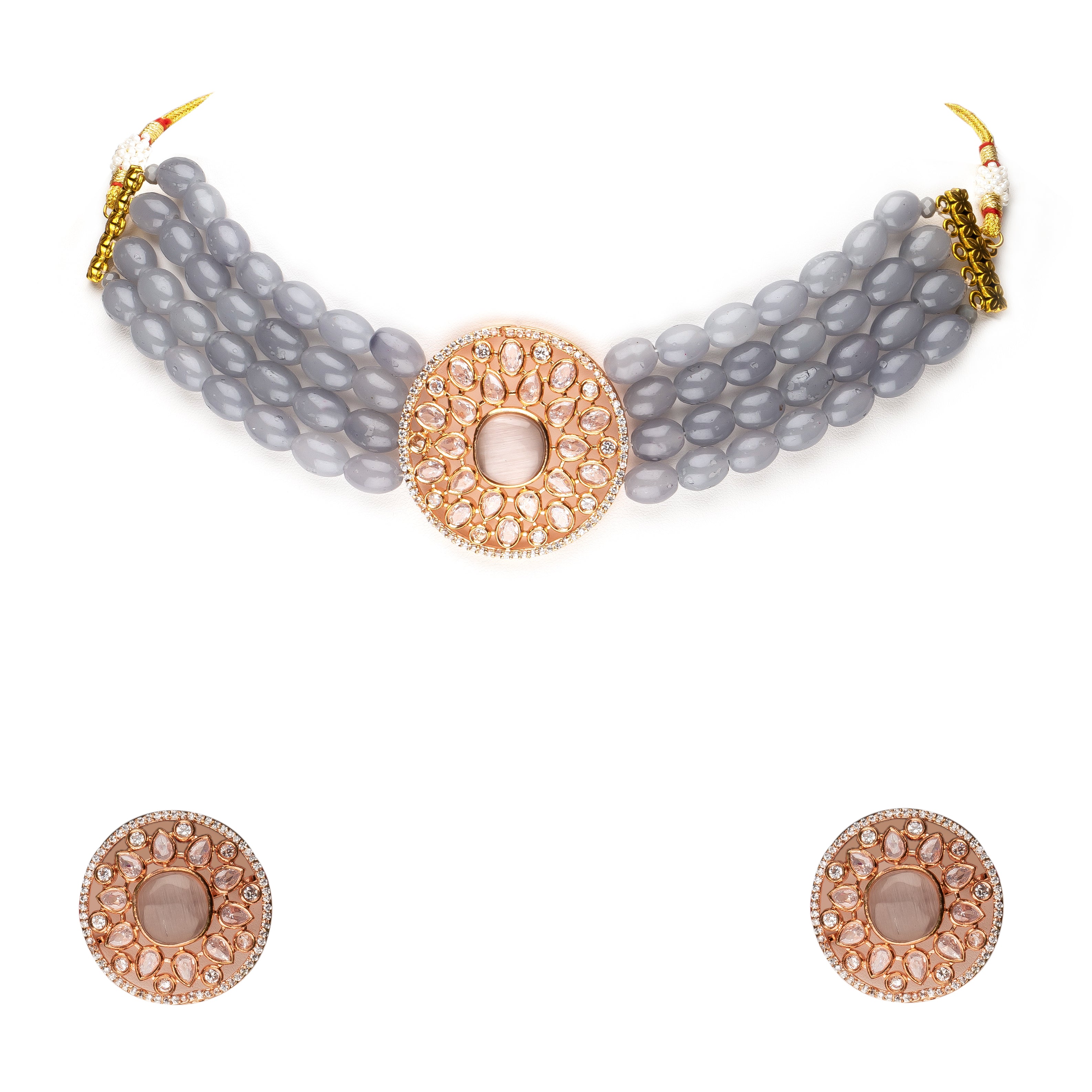 Women's Grey Brass Jewellery Sets with Adjustable Thread - Abhika Creations