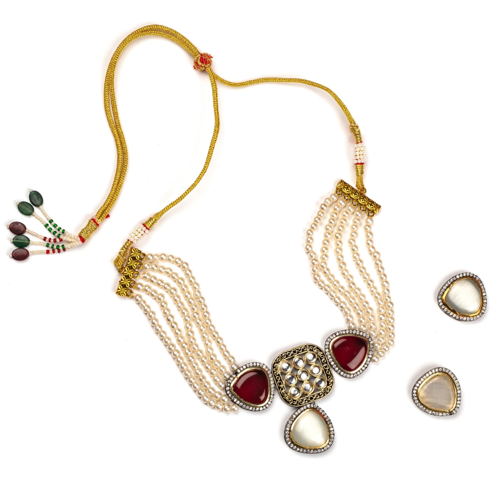 Women's White Brass Jewellery Sets with Adjustable Thread - Abhika Creations