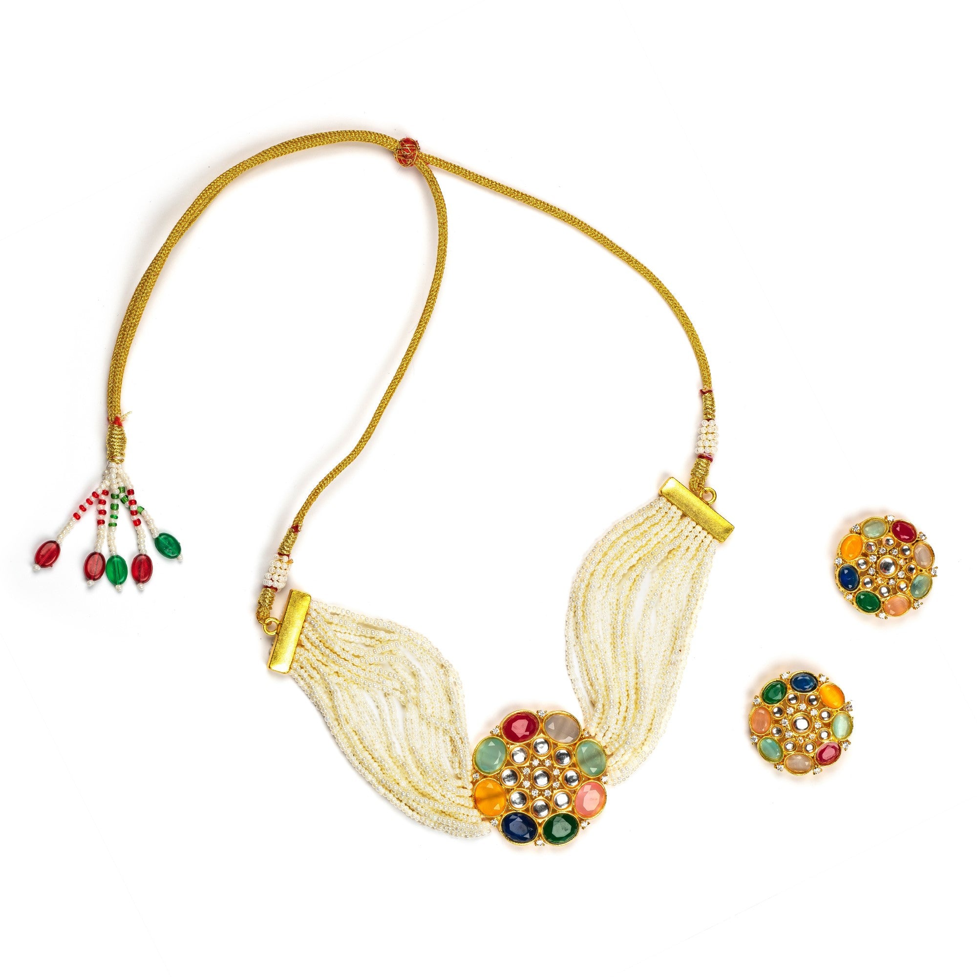 Women's Multi Color Brass Jewellery Sets with Adjustable Thread - Abhika Creations