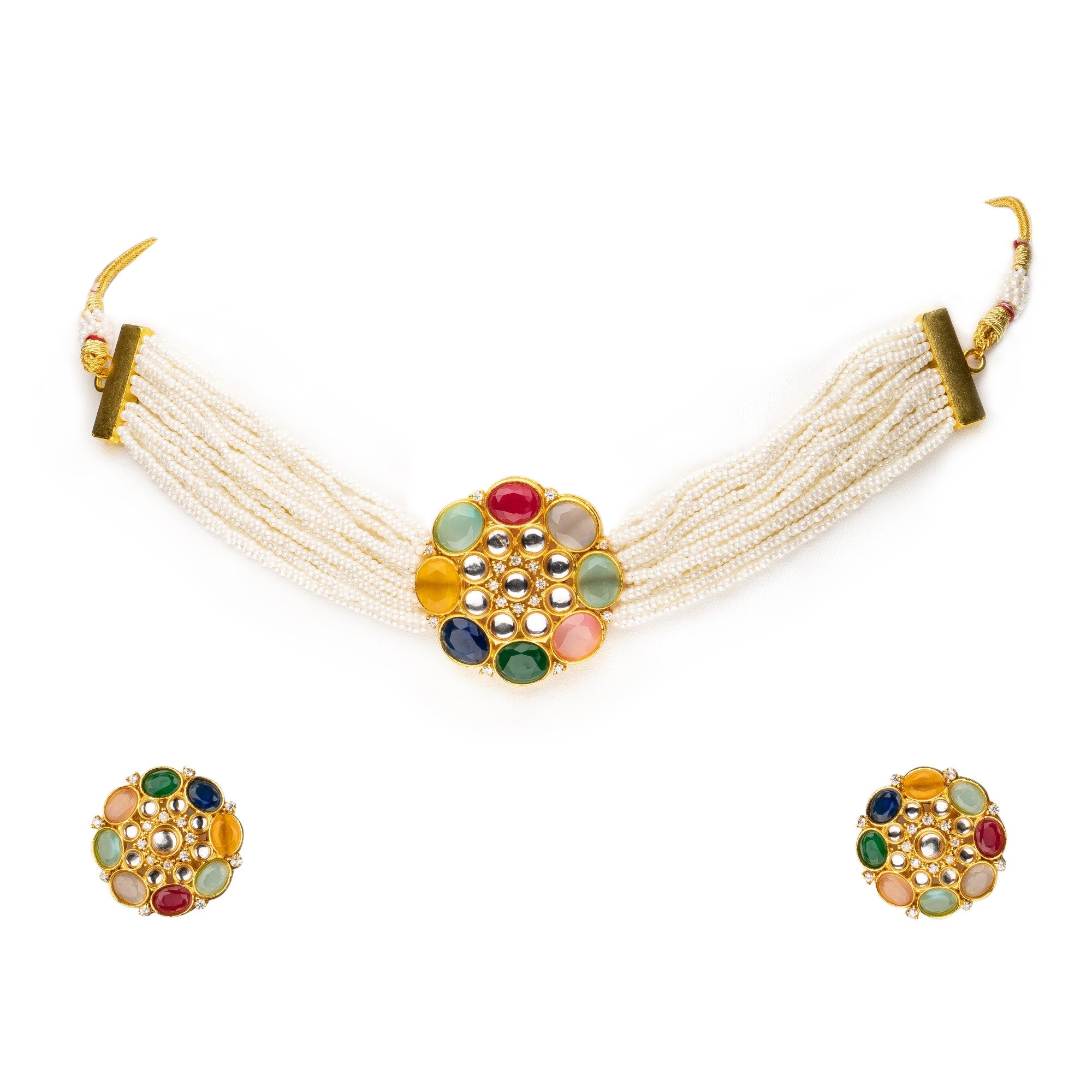 Women's Multi Color Brass Jewellery Sets with Adjustable Thread - Abhika Creations