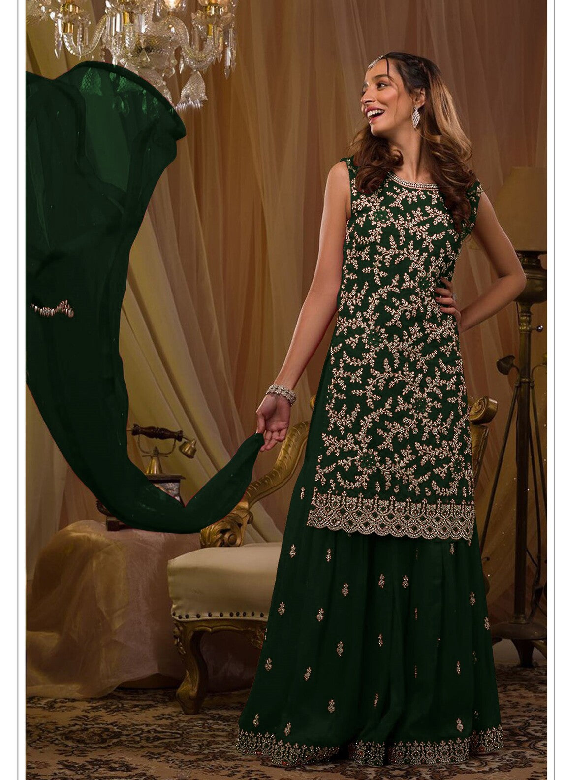 Women's Dark Green Blue Georgette Embroidery Semi Stitch Suits | Trendia Global Women's Dark Green Blue Georgette Embroidery Semi Stitch Suits | Trendia Global