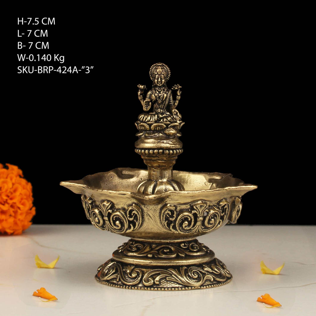 Pure Brass Lakshmi Deepak Diya | Handcrafted Goddess Laxmi Puja Lamp | 140 gm