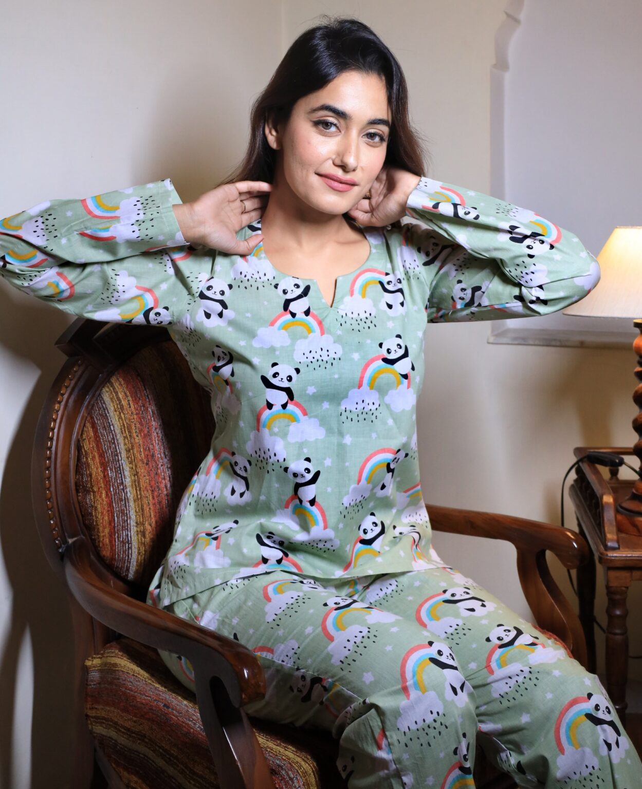 Women's Olive Green Full Sleeve Night Set