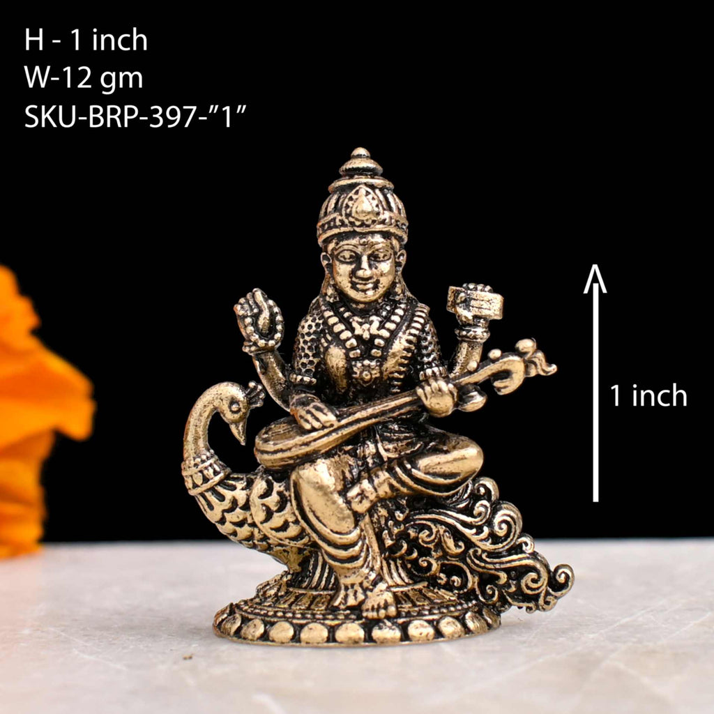 1 Inch Mini Brass Goddess Saraswati Idol