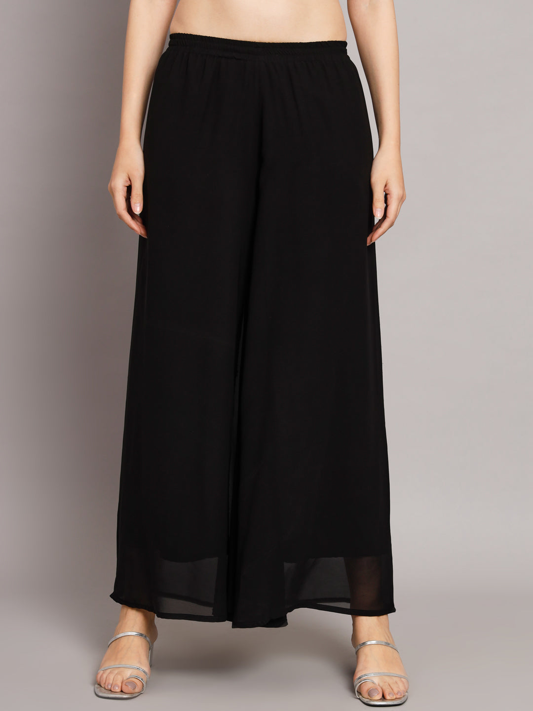Women's Black georgette Aari work A-Line Kurta with Sharara
