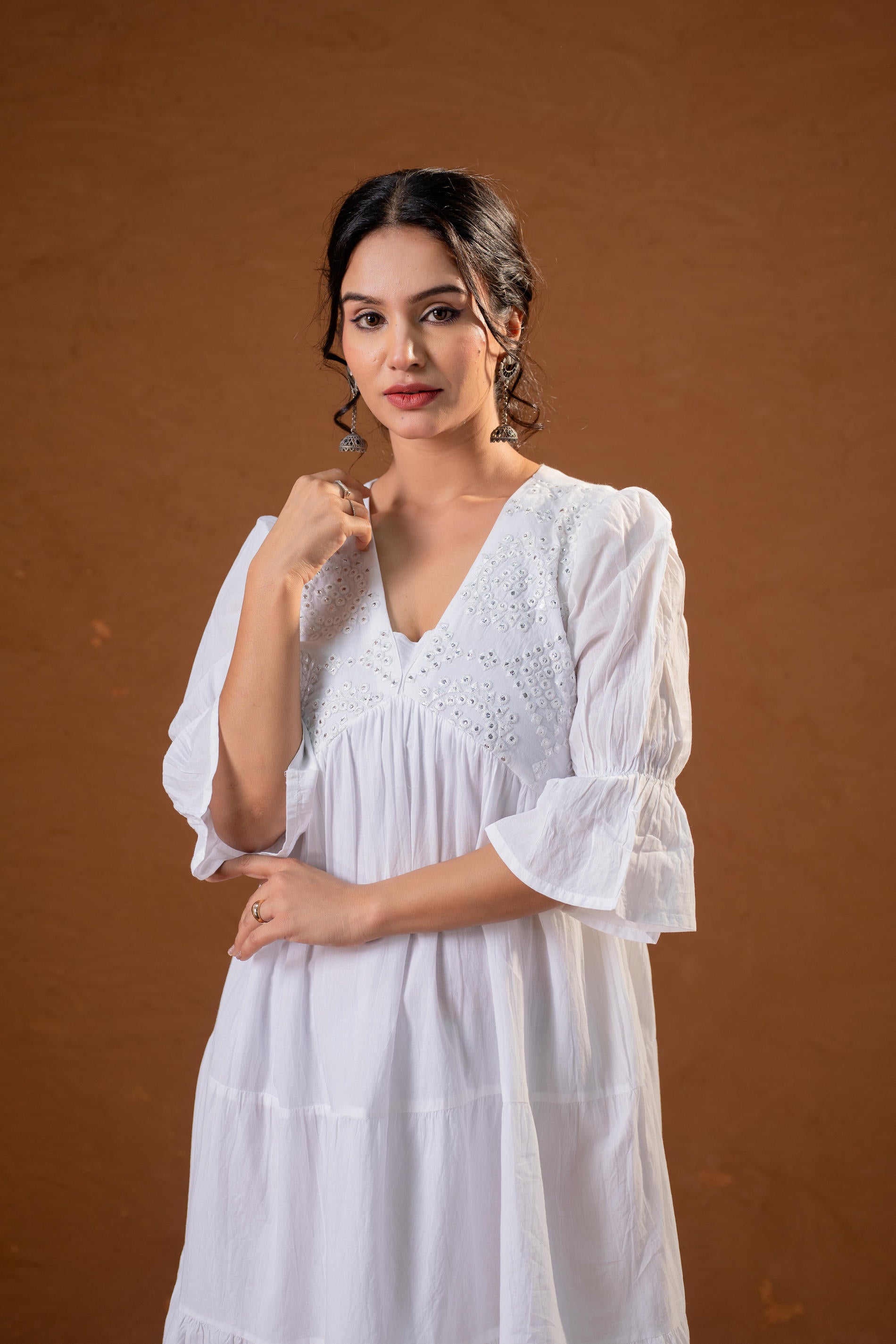 Women's White Cotton Fit & Flare Midi Dress – Trendia