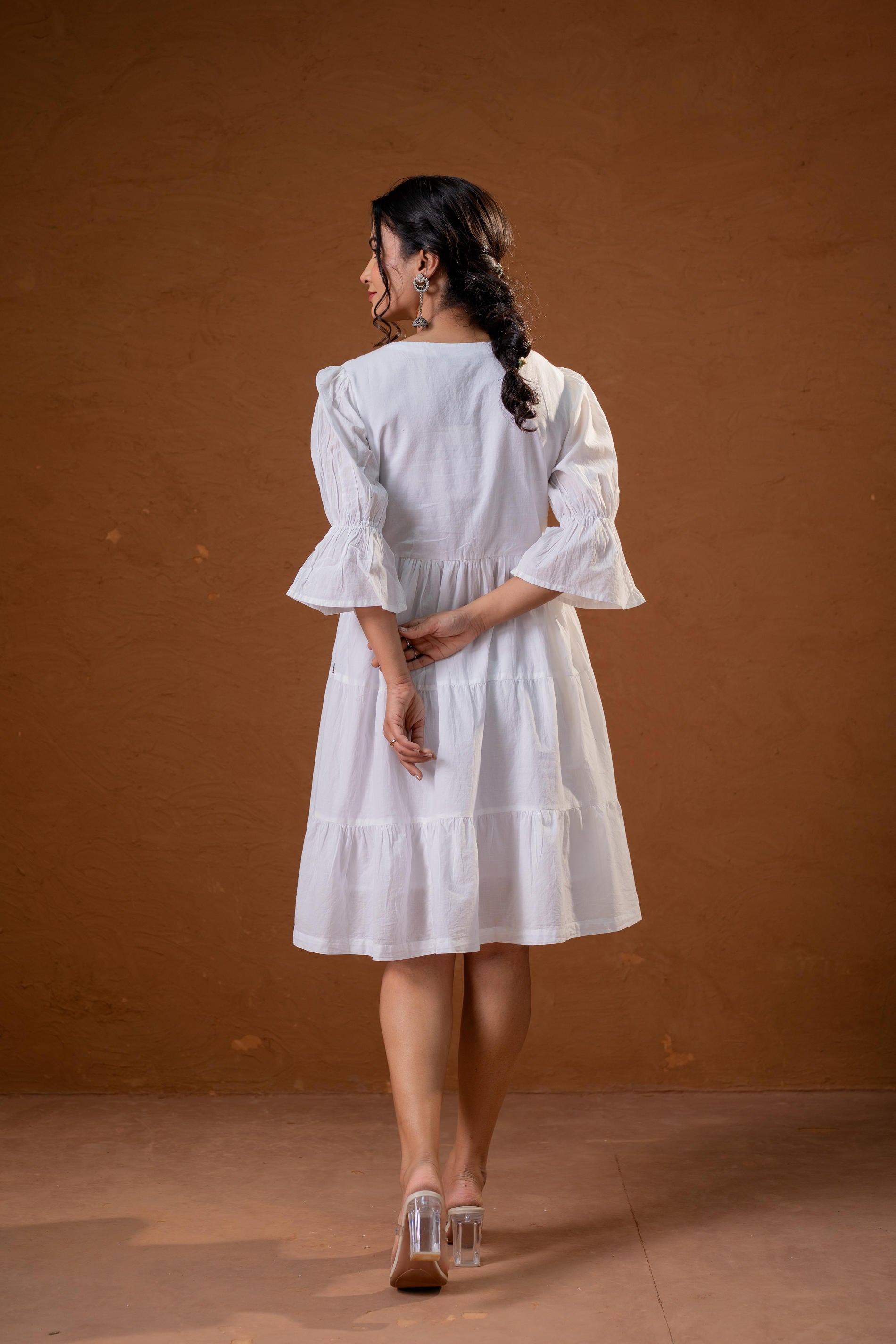 Women's White Cotton Fit & Flare Midi Dress Trendia Women's White Cotton Fit & Flare Midi Dress Trendia