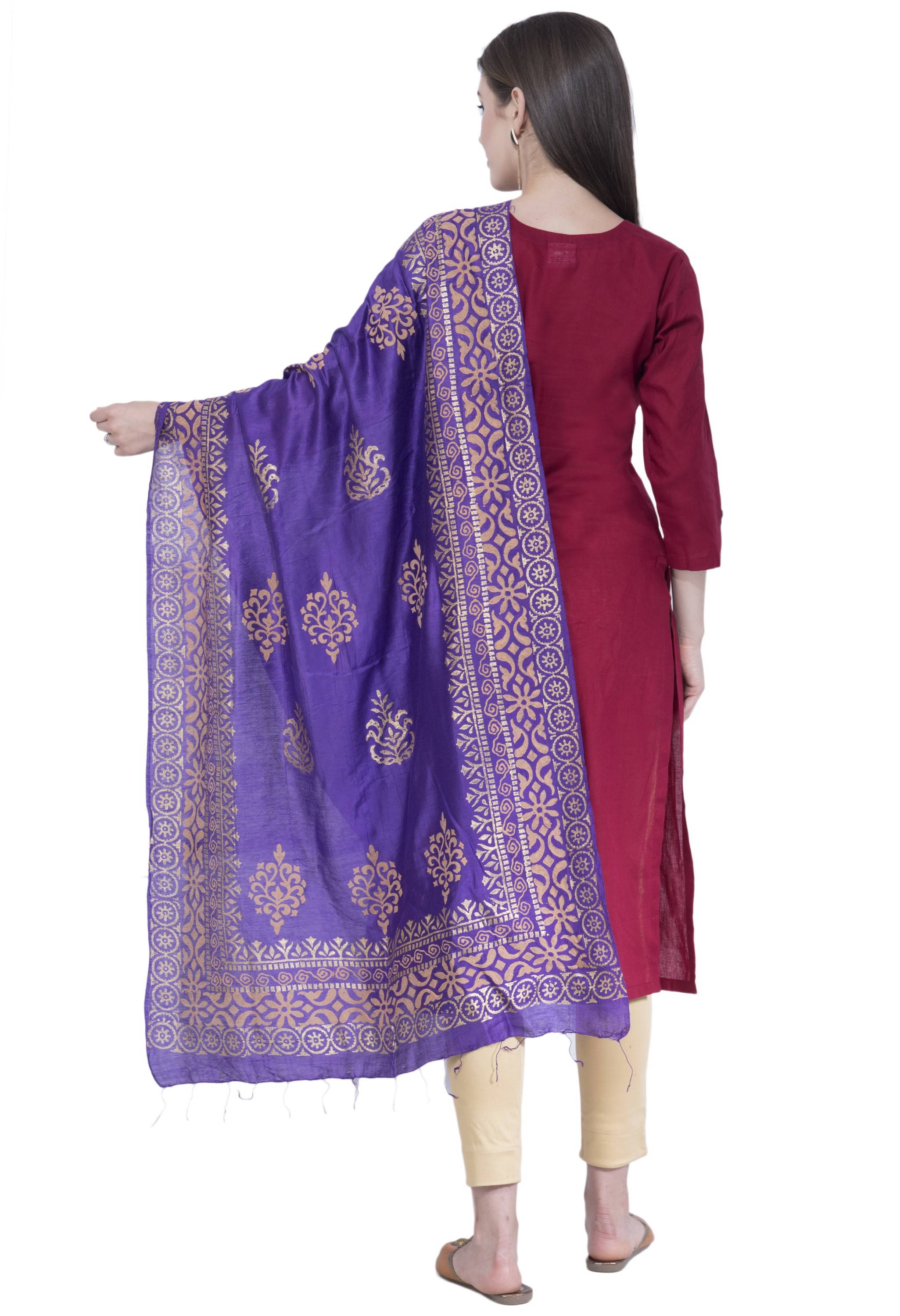 A R SILK Purple Color Chanderi Gold Print Dupattas