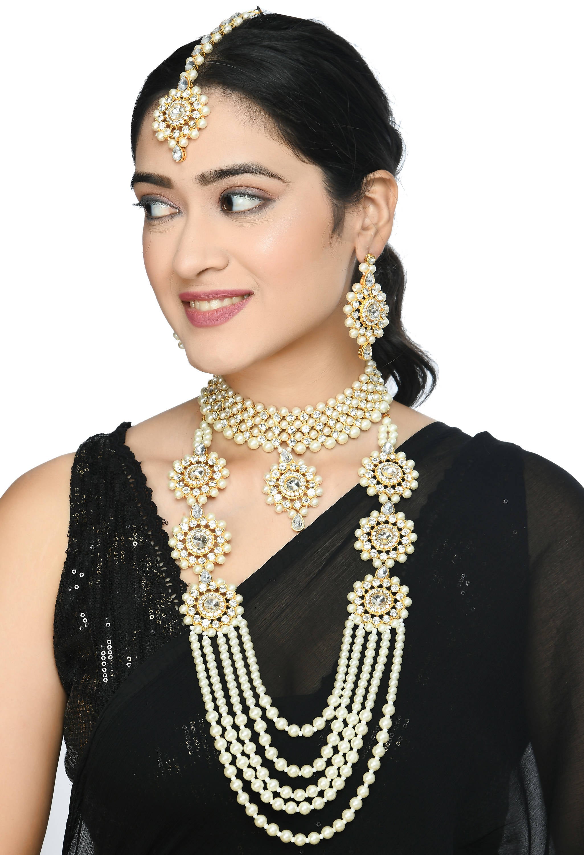 Johar Kamal Gold plated with stone and pearls Combo Set Nec