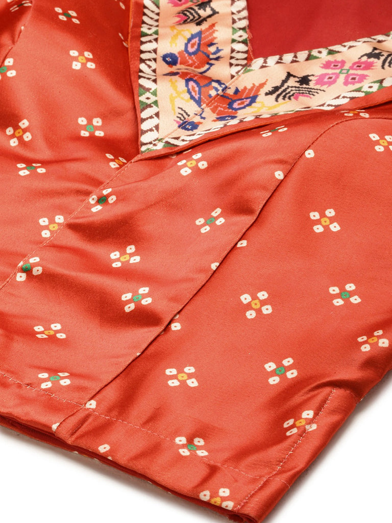 Women's Bandhni Patola Type Digital Print Shiney Satin Croptop Lehenga Choli With Unstitched Blouse
