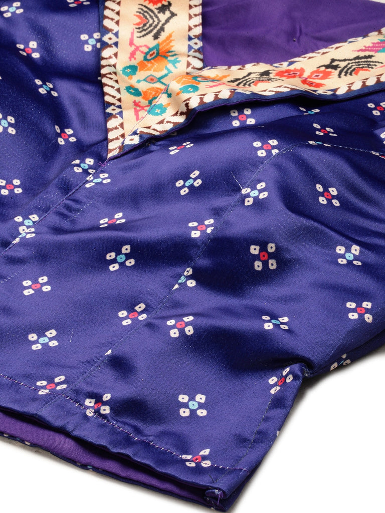 Women's Bandhni Patola Type Digital Print Shiney Satin Croptop Lehenga Choli With Unstitched Blouse