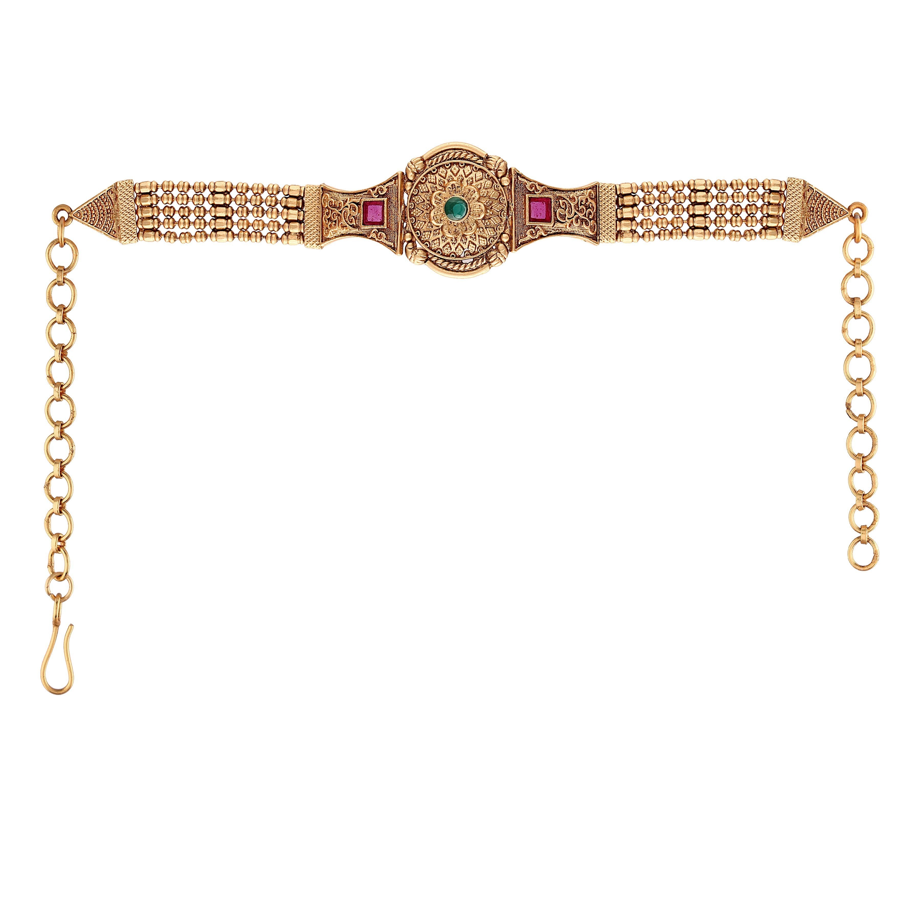 Women's Gold Plated Traditional Brass Ruby Green Stone Bajuband /Vanki/Armlet Rajwadi Jewellery