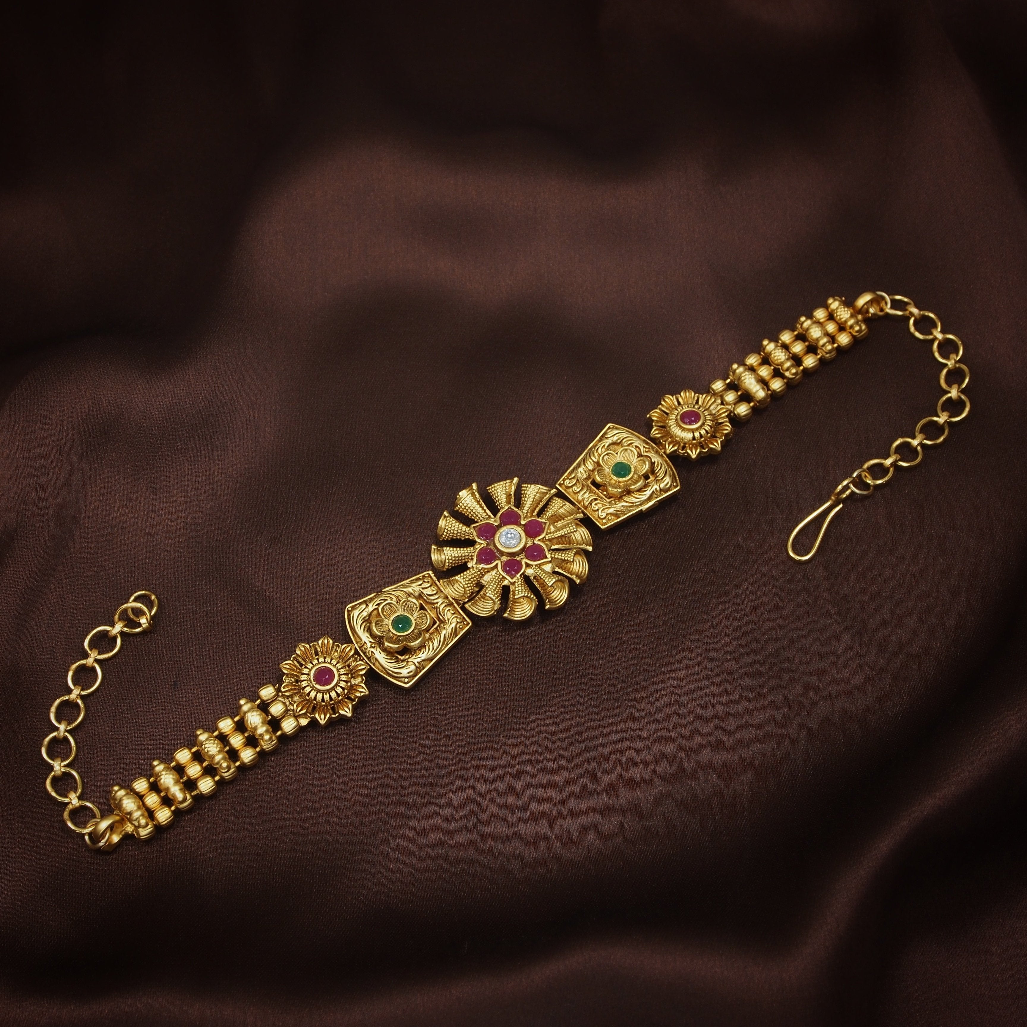 Women's Gold Plated Traditional Brass Ruby Green Stone Bajuband /Vanki/Armlet Rajwadi Jewellery