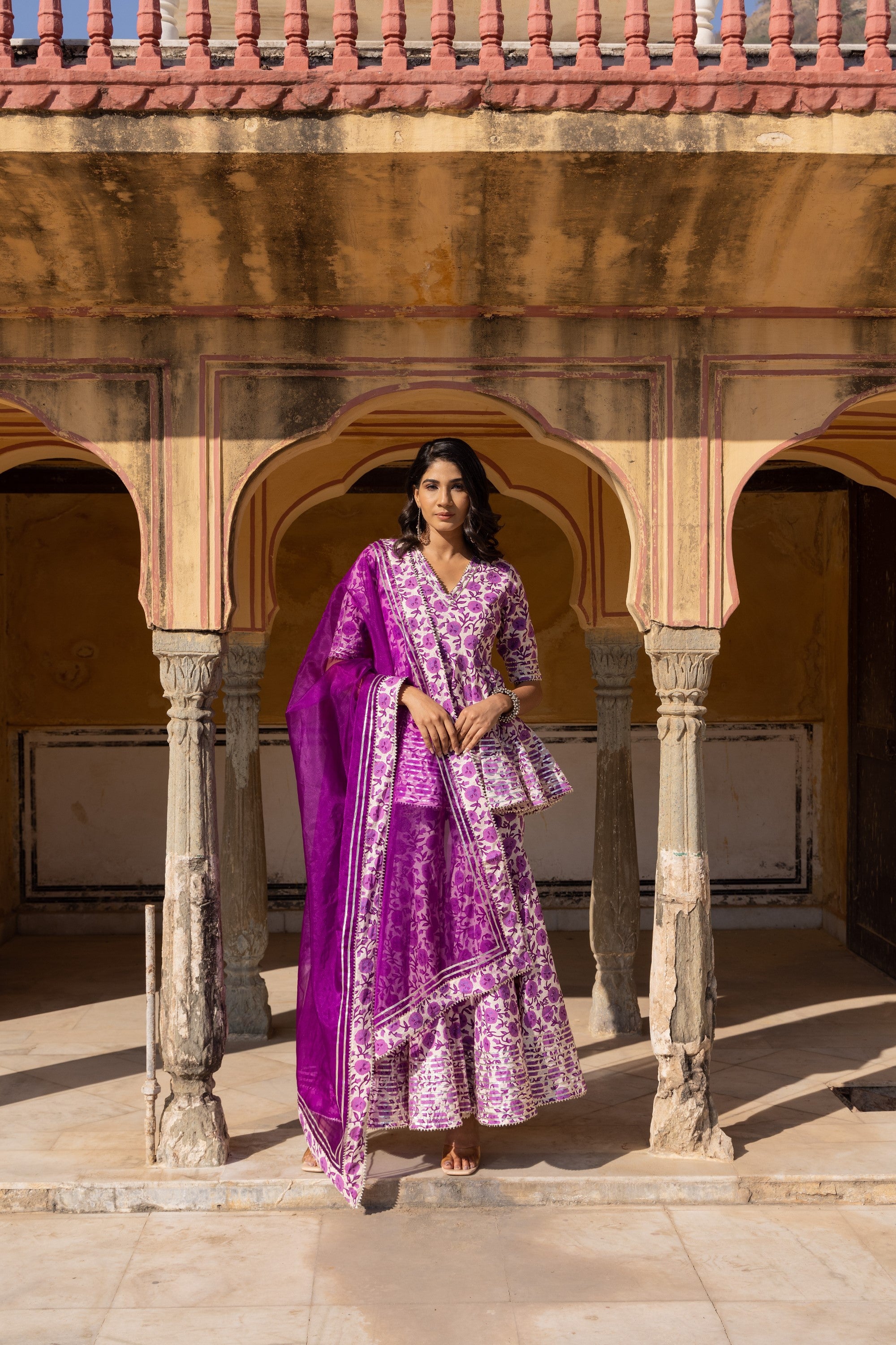 Women's Aafreen Cotton Block Print Sharara Set - Pomcha Jaipur