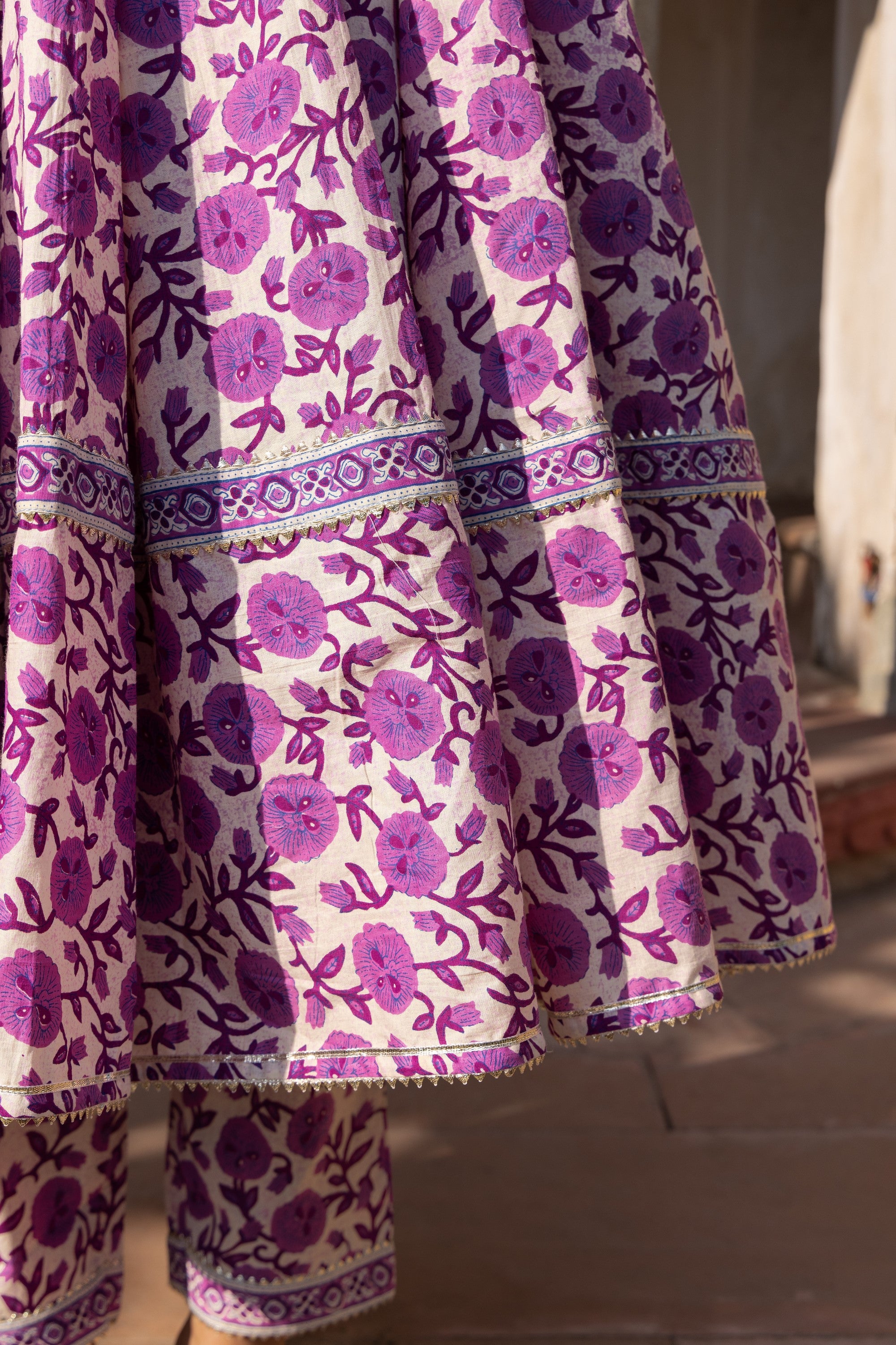 Women's Monsoon Lilly Purple Cotton Anarkali Set - Pomcha Jaipur