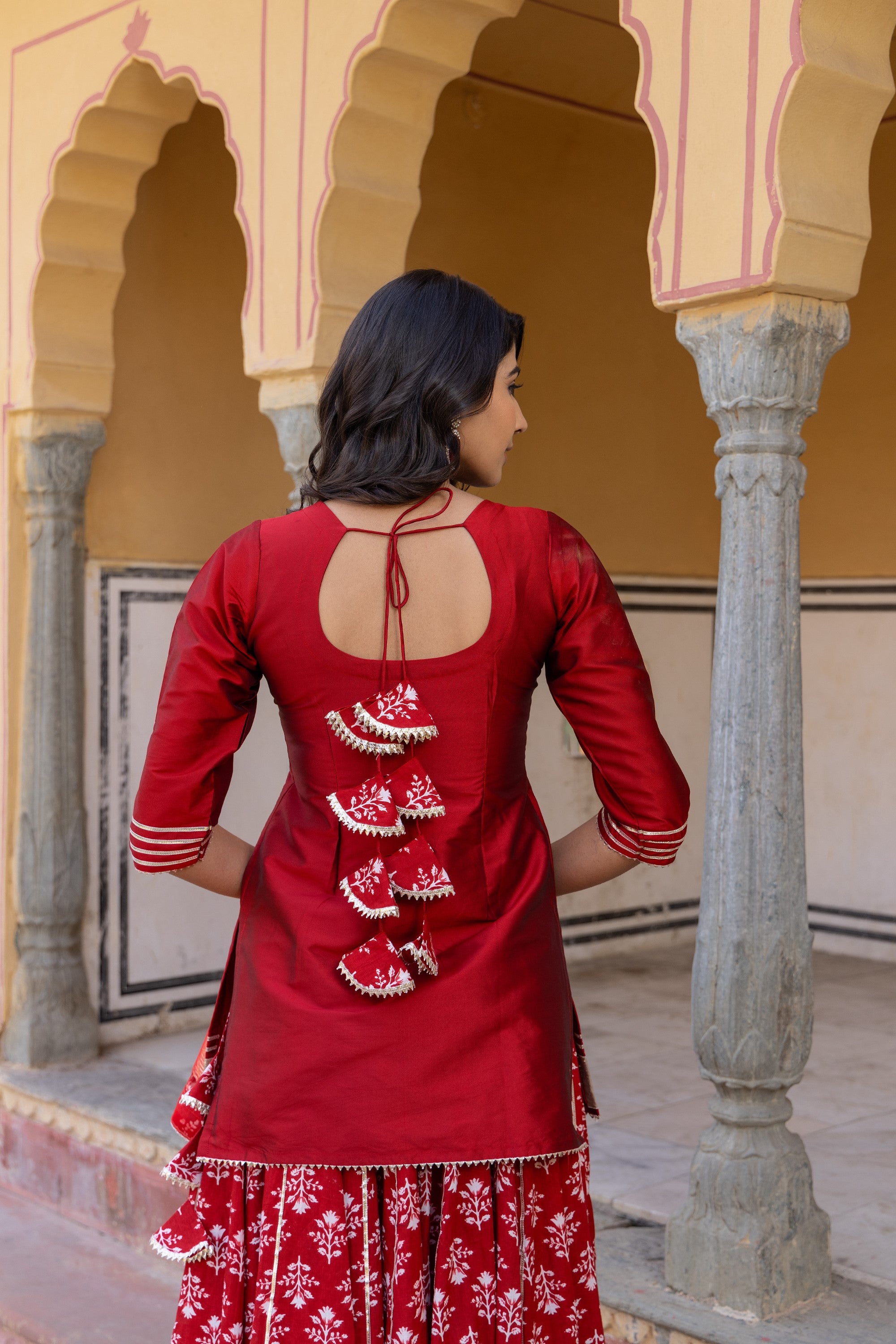 Women's Mirza Red Kurti Skirt Set - Pomcha Jaipur – Trendia