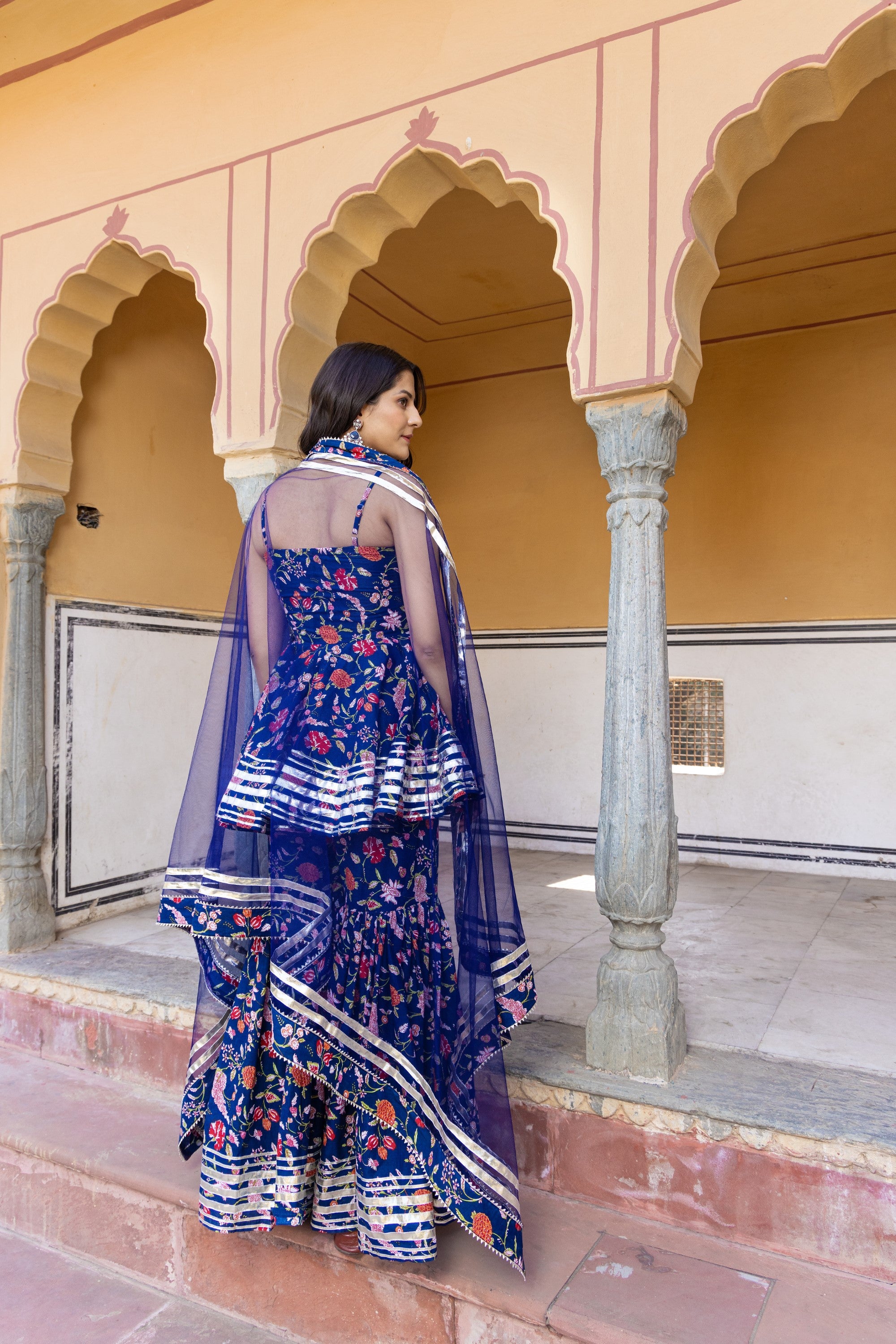 Women's Mahi Blue Cotton Sharara Set - Pomcha Jaipur
