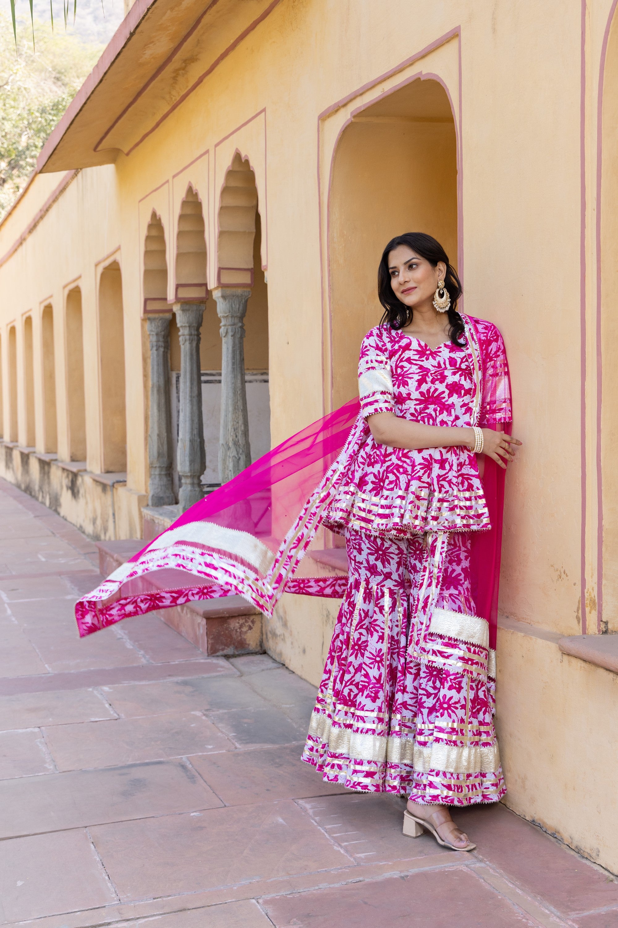 Women's White Lilly Cotton Sharara Set - Pomcha Jaipur