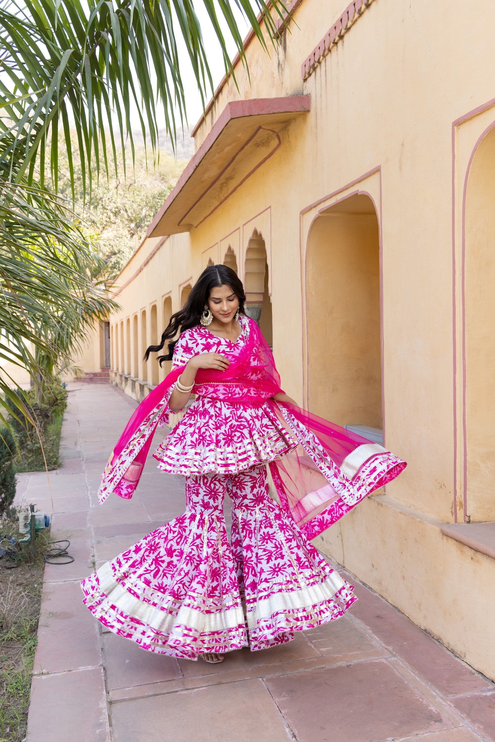 Women's White Lilly Cotton Sharara Set - Pomcha Jaipur