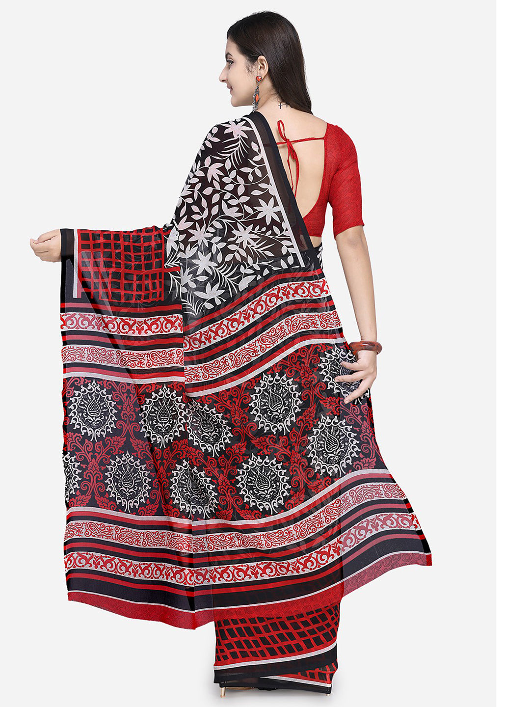 Women's Multicolor Cotton Blend Printed Saree - Ahika